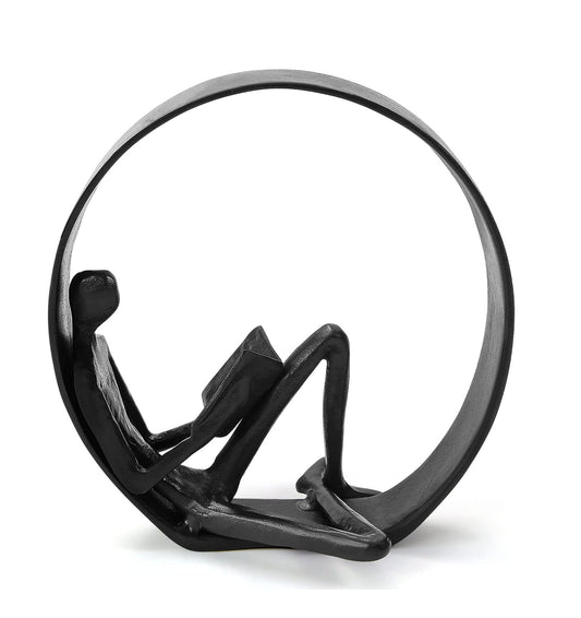 Hanyibao Reading Figurines and Statues - Bookshelf Decorations Objects，Metal Reader Cast Iron Sculpture，Book Lovers Gifts， Modern Art Shelf Décor， Reading Accessories for Book Lovers