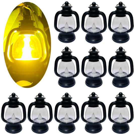 WANGMINGTU 12 Pack Mini Lantern with 4" Flickering LED Candle, Vintage Lanterns Ornaments Table Centerpiece Halloween Western Party Christmas Tree Decorations…