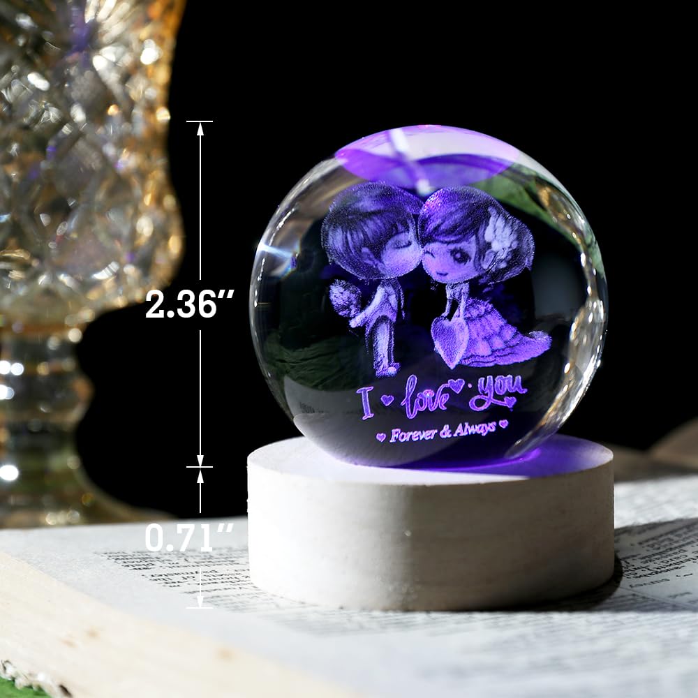 ZRENJHUS Love You Gift for Her Lovers 3D Crystal Ball Couple Gift Valentine's Gifts idea for Women 60mm Glass Romantic Gift for Wife Globe Decor I Love You Gifts Anniversary Christmas Birthday Gifts