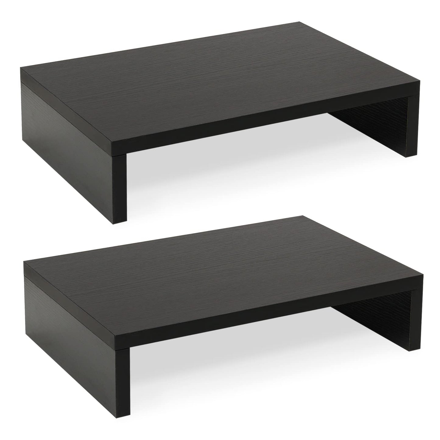 TEAMIX Wood Monitor Stand Riser-2 Pack, 2 Tier Adjustable Monitor Stand Dual Monitor Riser for 2 Monitors/Laptop/PC Black Computer Stand for Desk