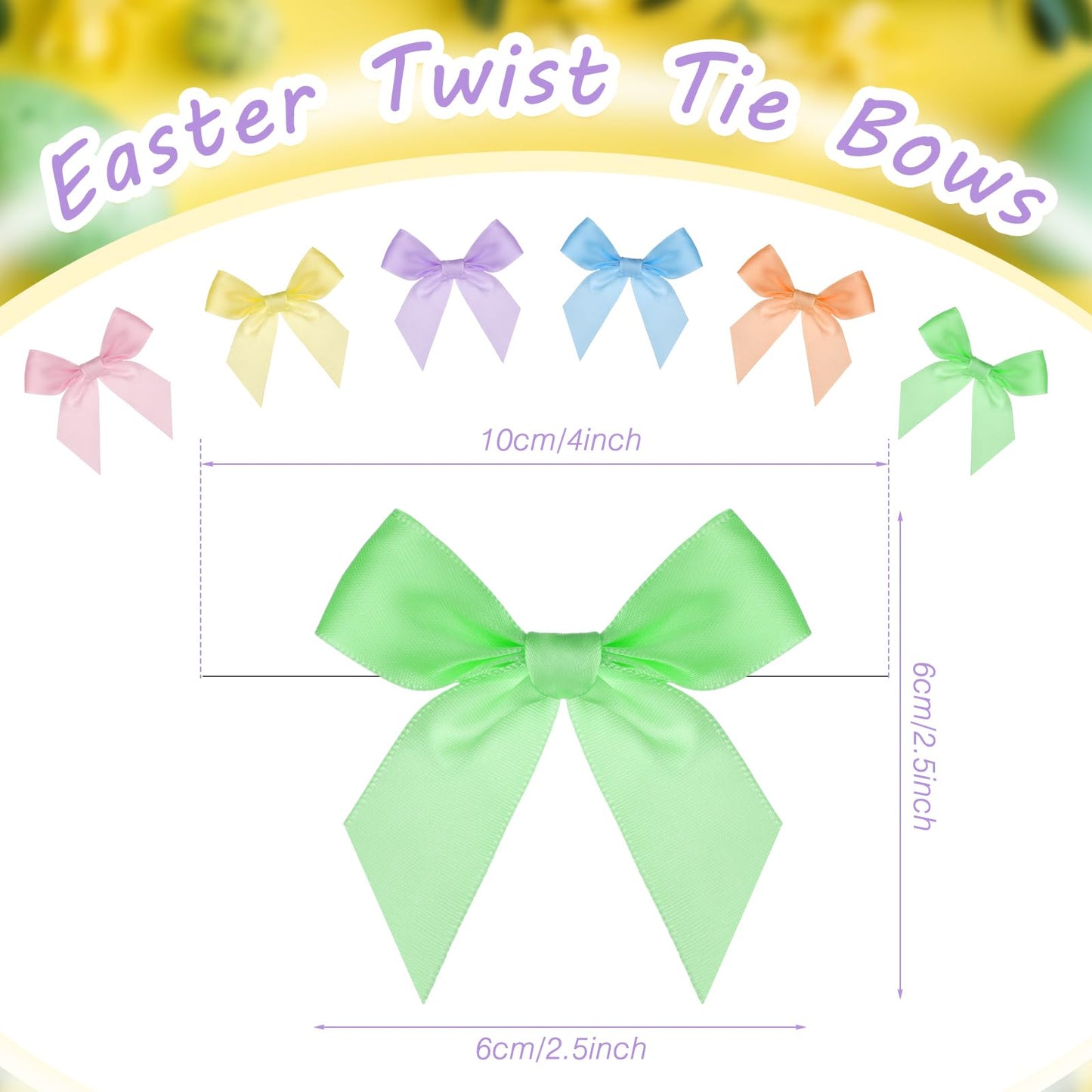 Rivvlive 100 Pcs Pastel Satin Ribbon with Twist Tie Bows 2.5 Inch Premade Bows for Spring Gift Wrapping Treat Bags Crafts Wedding Baby Shower Birthday Party Decorations