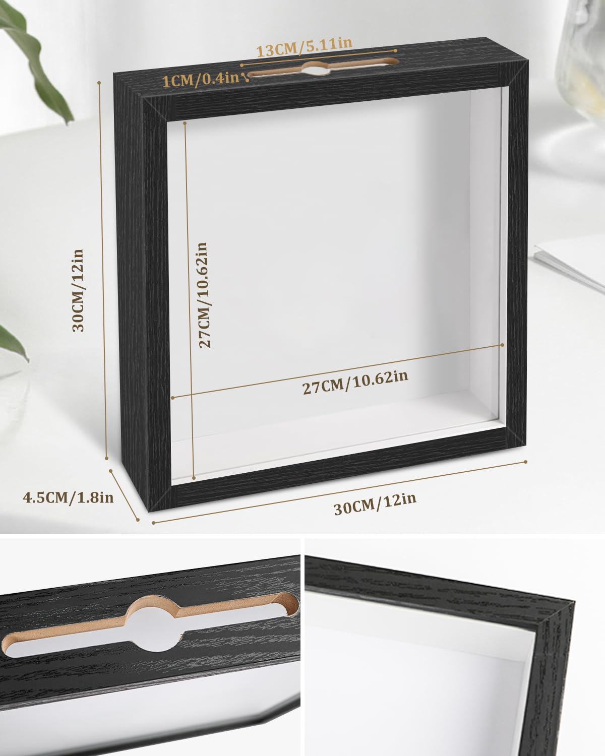 Adventure Archive Box, 12 x 12 Inch Travel Box for Memories, Travel Shadow Box Frame with Slot, Adventure Box, Keepsake Display Case, Perfect for Travel Memento Display Case Travel Decor Gift (Black)