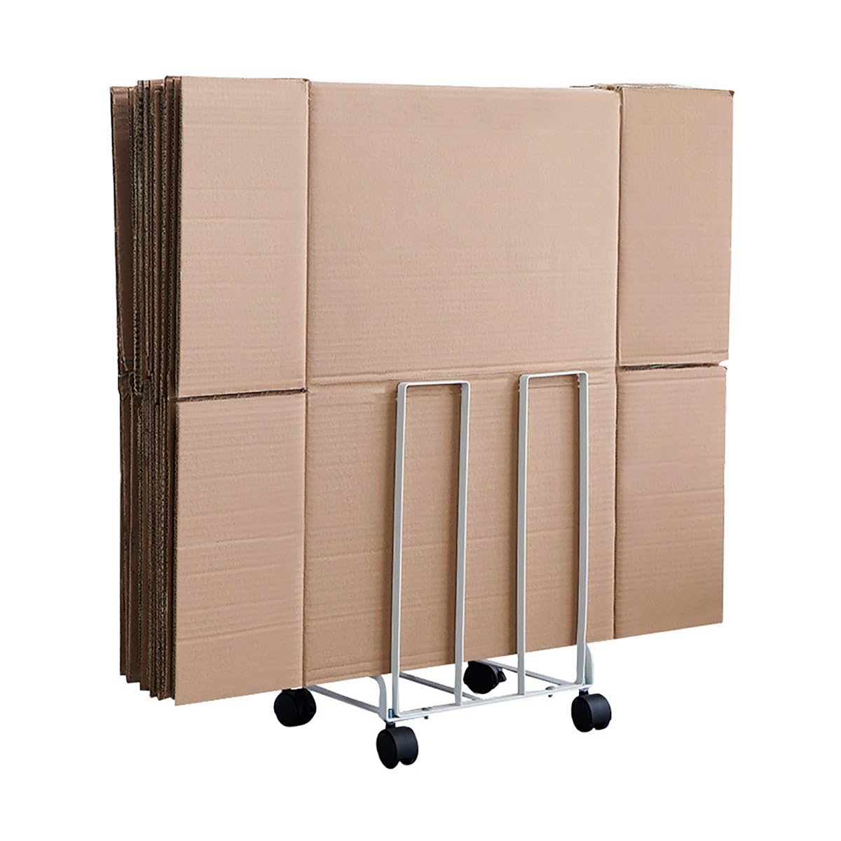 HUDABAIDI Carton Storage Rack, Portable Cardboard Recycling Organizer Stand with Caster Wheels to Store, Transport Cardboard for Home Warehouse Shipping Station, 12.2x10.2x17.1in (White)