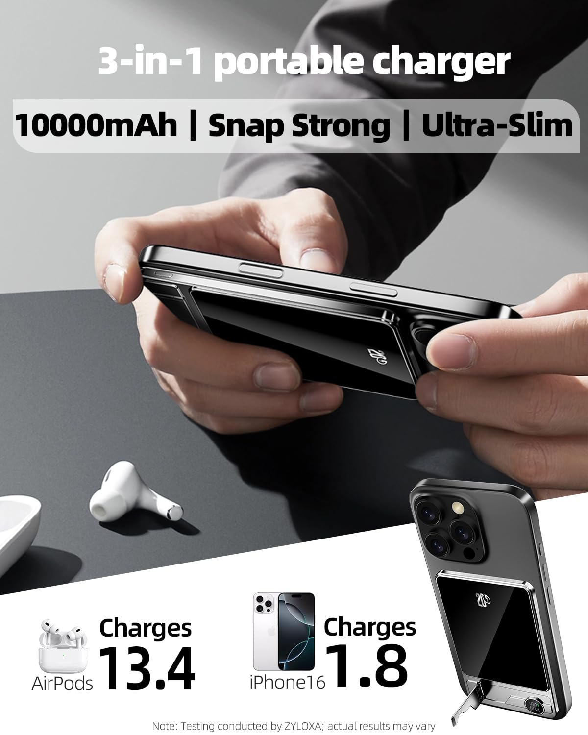 Magnetic Portable Charger 10000mAh 20W PD Fast Charging Foldable Stand & LED Display Magnetic Power Bank,Built-in USB-C Cable Battery Pack Compatible for iPhone 17/16/15/14/13/12 Series (10000mAh)