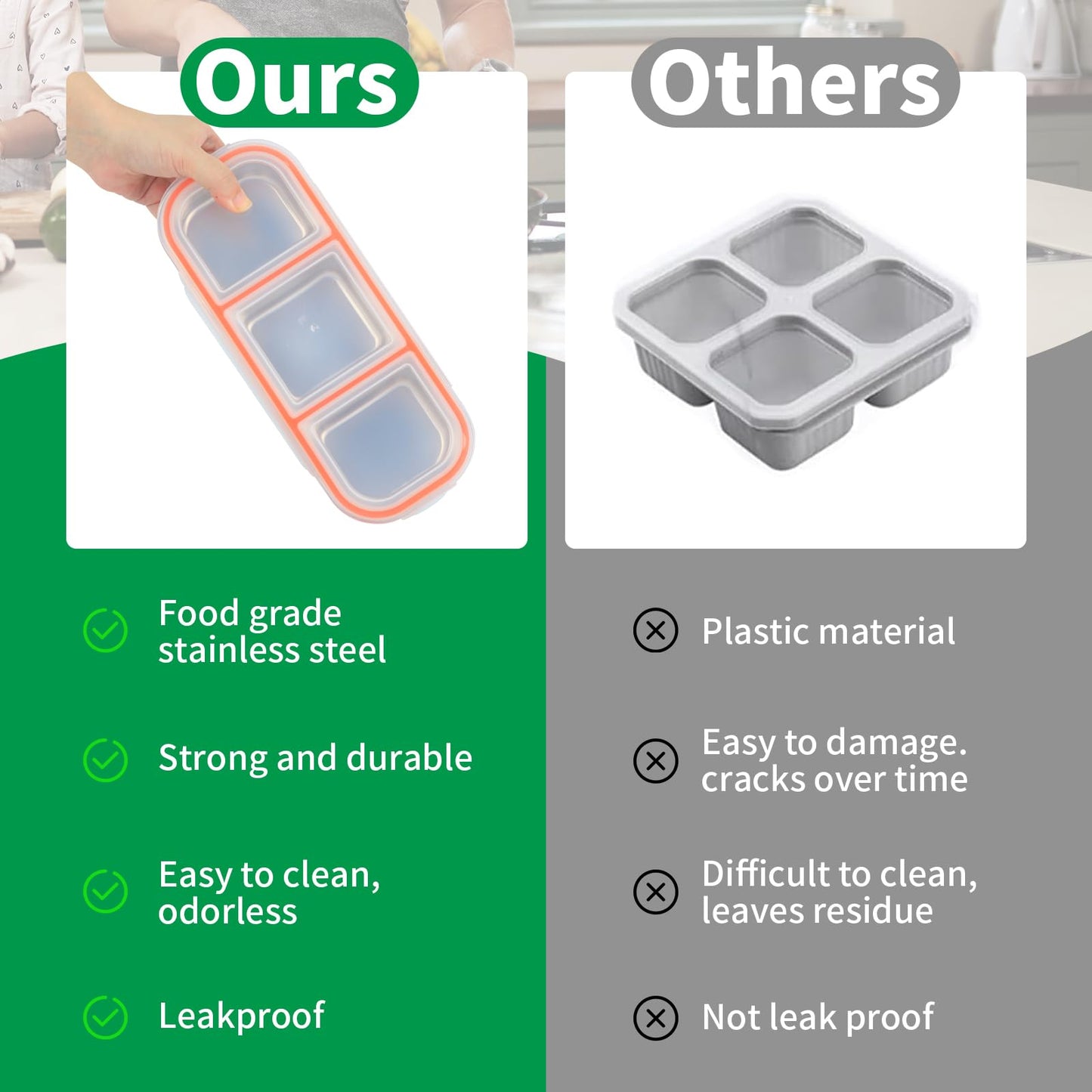 HSXMN Stainless Steel Snack Containers, 3-Compartment Metal Snackle Box for Kids & Adults, Clear Reusable Condiment Box with Lids, Divided Food Storage Container for School, Work, Home & Travel