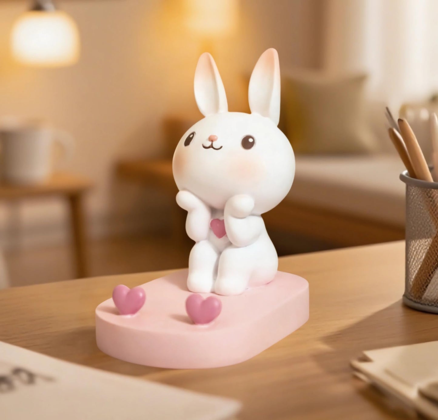 HKSICHENGKEJI Cute Bunny Phone Stand Holder Adorable Rabbit Cell Phone Stand Desk Decoration Ornament Funny Cartoon Animal Mobile Phone Holder Gift for Home Office