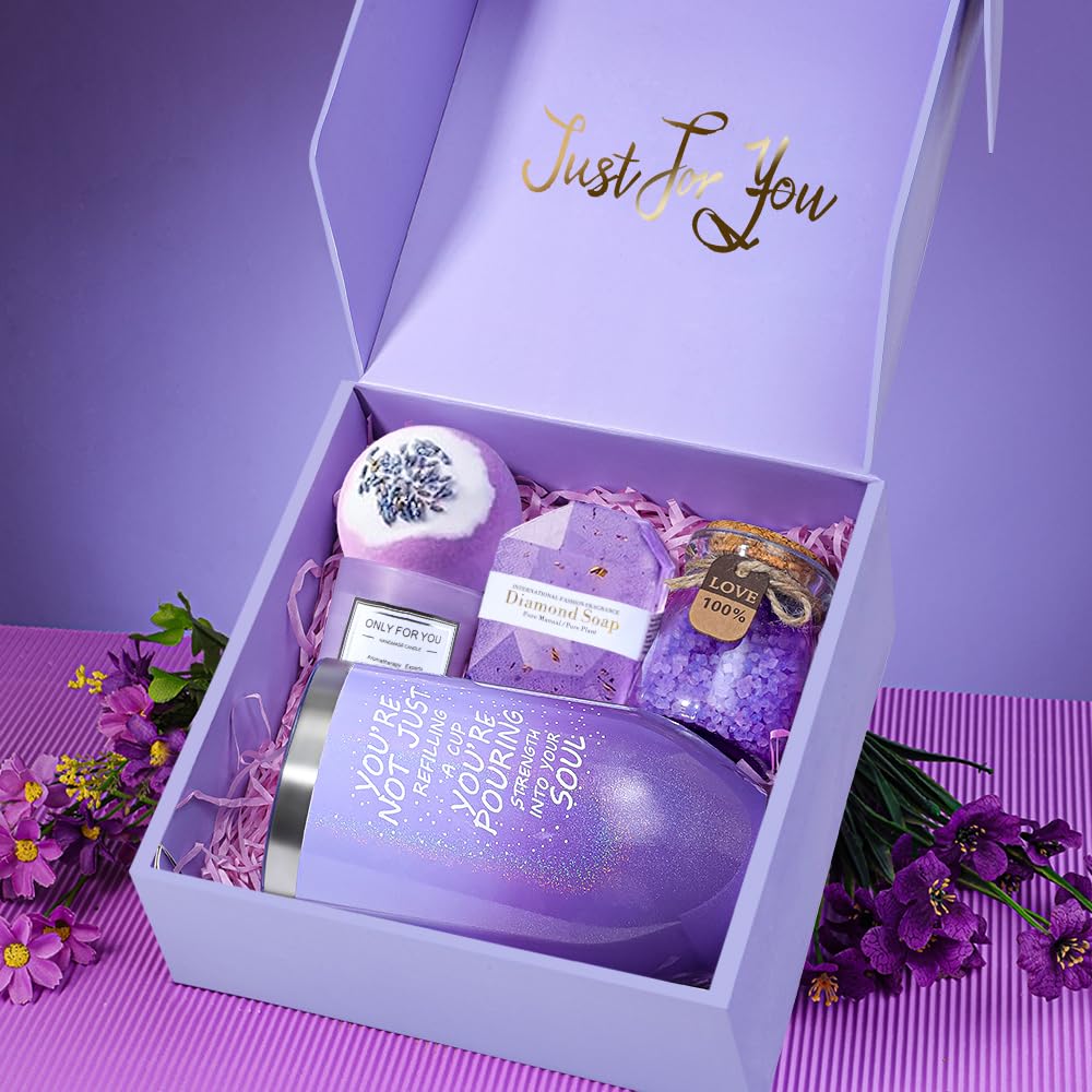 Gifts for Women - Christmas,Valentines Day,Birthday,Thanksgiving Day,Mothers Day Gifts - Unique Lavender Spa Basket Set Gift for Mom,Wife,Aunt,Daughter,Sister,Girlfriend,Her
