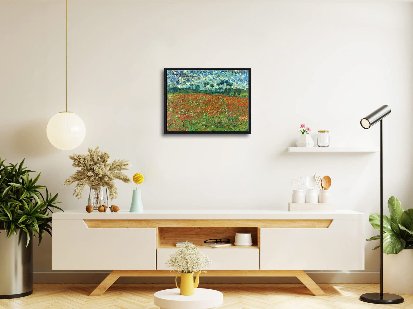 Wieco Art Framed Art Poppy Field June 1890 Canvas Print of Vincent Van Gogh Oil Paintings Reproduction Abstract Wall Art for Home Decorations Black Frame