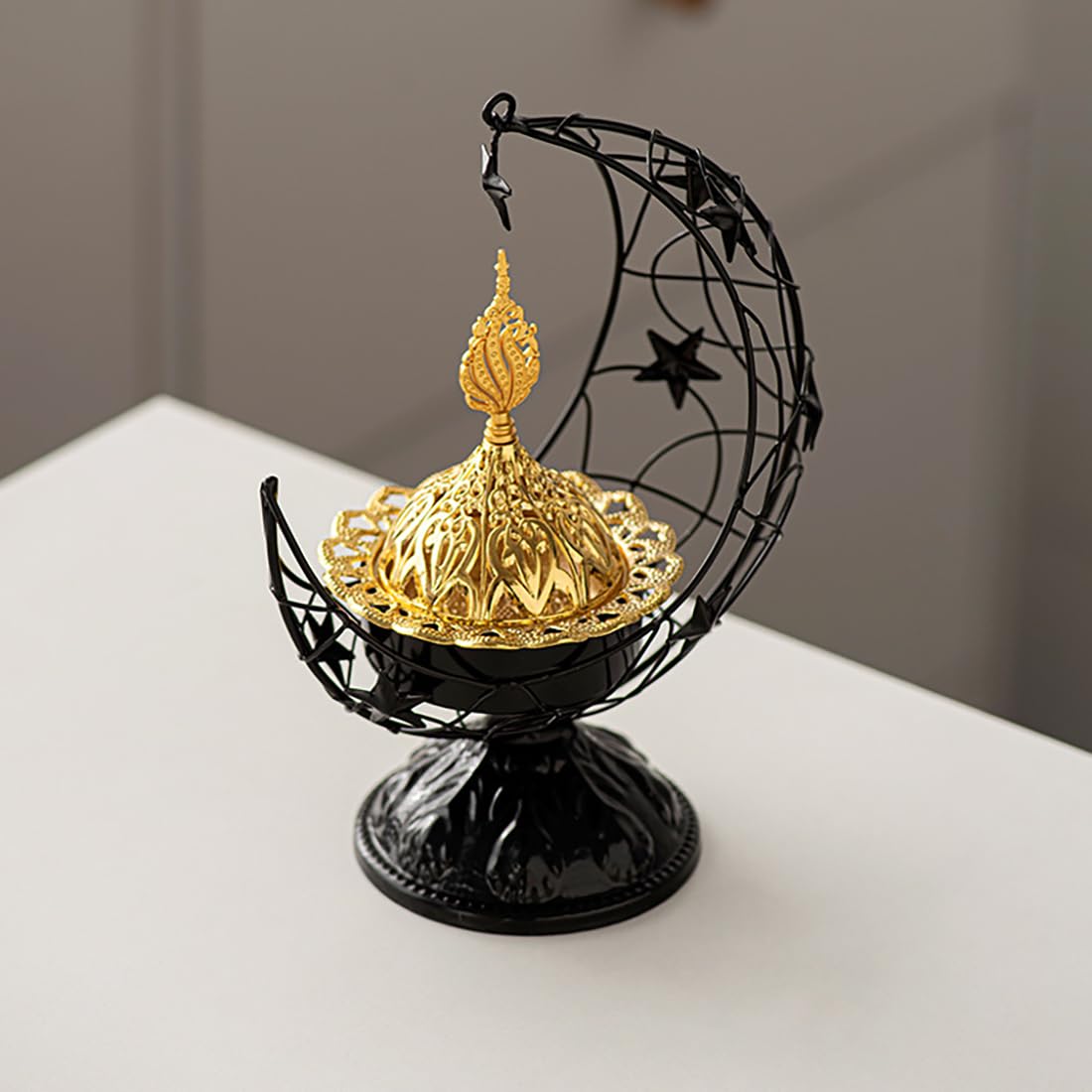 Metal Greek Incense Burner Antique Arabic Incense Censer Pot Metal Candlestick Candle Stand Incense Bowl for Aromatherapy Yoga Spa Home Decor (Black)