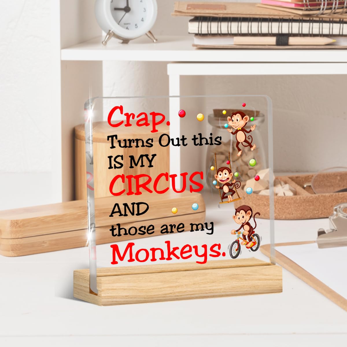 Funny Boss Day Gifts for Women Men, Bosses Day Gifts for Boss Leader This Is My Circus These are My Monkeys Acrylic Desk Plaque Sign Humor Office Decor