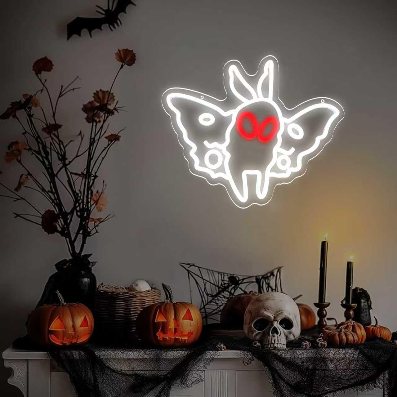 WLFLXG Mothman Neon Sign for Wall Decor, Dimmable Cryptid Led Neon Light for Kids Room Man Cave Decoration, USB Power Neon Lights for Bedroom Party Birthday Gifts