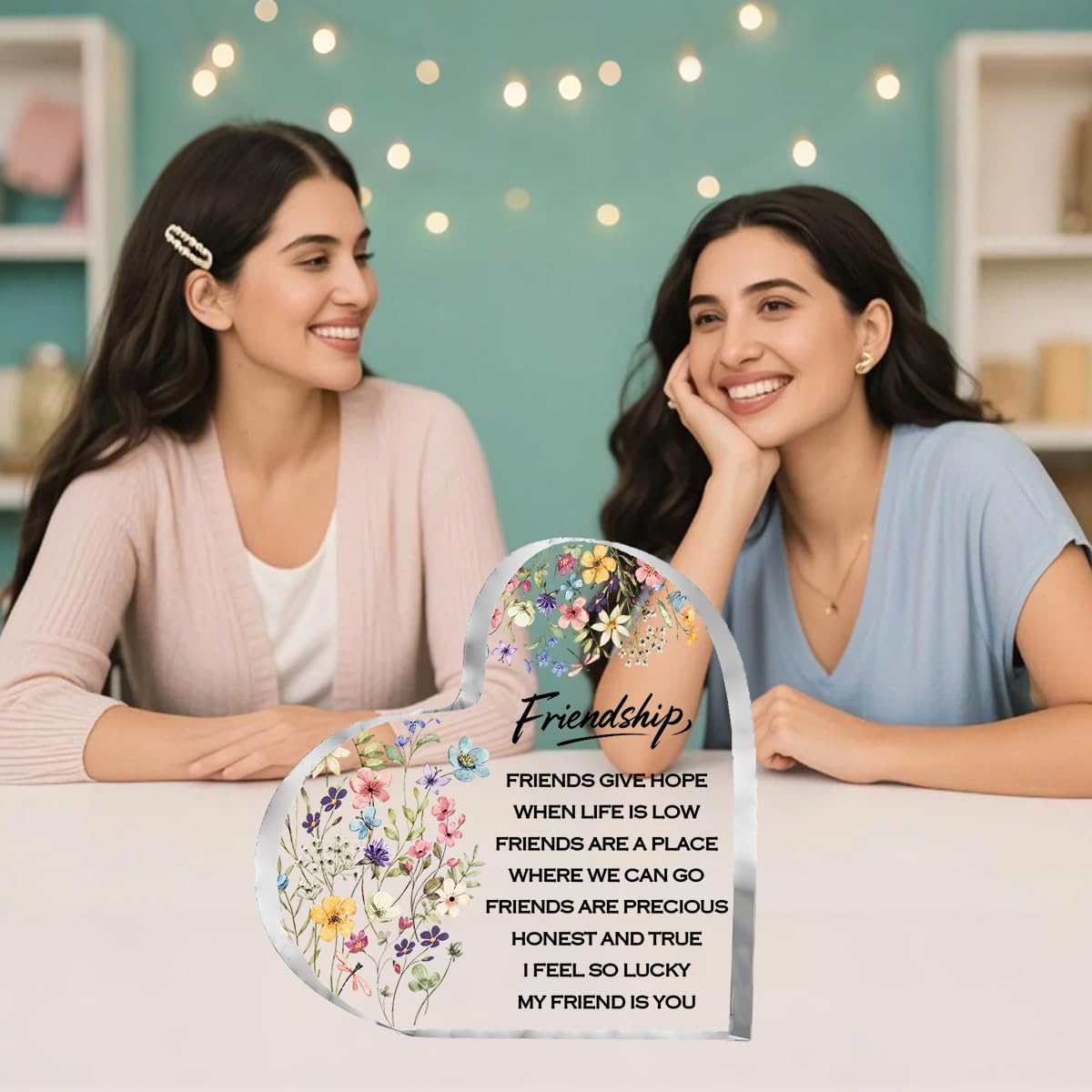 Friendship Gifts for Women, 0.5 Thickness Acrylic Heart Plaque - Best Friend Birthday Gift for Her, Sister Work Bestie Gifts, Thanksgiving & Cheer Up Decorative Sign Keepsake