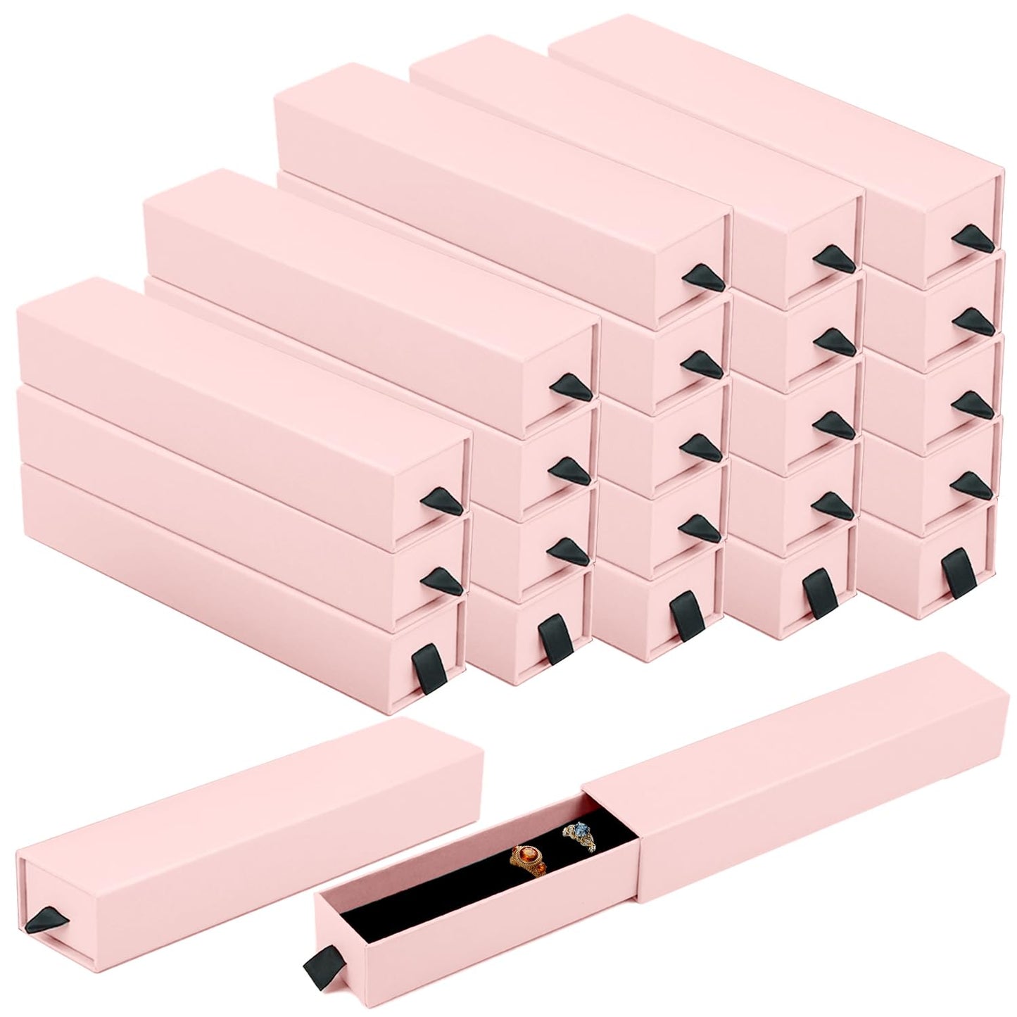 Zitonyang Jewelry Gift Box, 24 Pack Velvet Lined Drawer Style Box, Luxury Organizer for Necklace & Bracelet, Jewelry Packaging for Gift Giving, Elegant Jewelry Storage Box, 8.3x1.8x1.4 Inches (Pink)