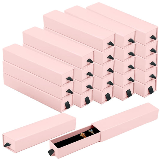 Zitonyang Jewelry Gift Box, 24 Pack Velvet Lined Drawer Style Box, Luxury Organizer for Necklace & Bracelet, Jewelry Packaging for Gift Giving, Elegant Jewelry Storage Box, 8.3x1.8x1.4 Inches (Pink)