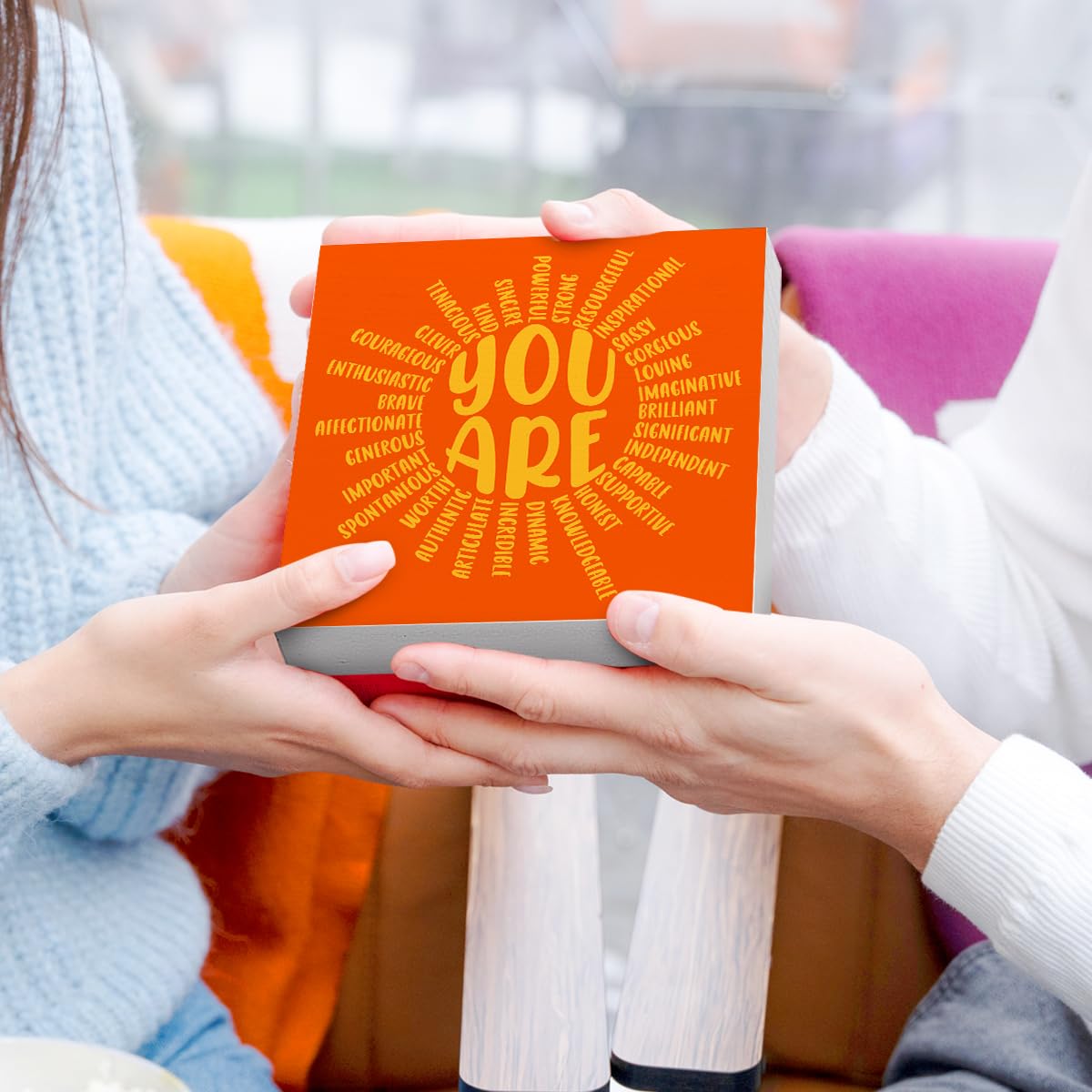 Inspirational Wood Box Sign You Are Sun Wooden Block Signs Motivational Quote Desk Décor for Home Office Bedroom Table Décor-Orange Positive Desk Decor