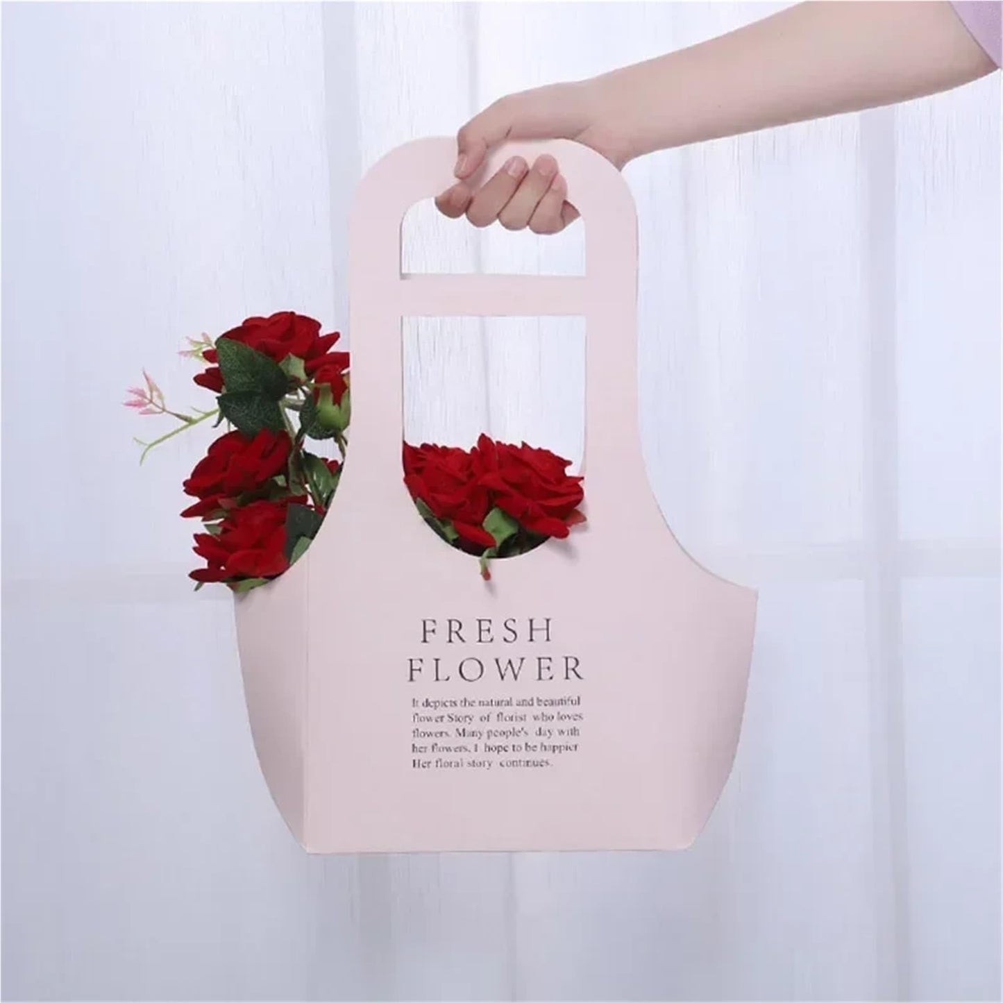 Nikeg Kraft Paper Flower Gift Bags 10Pcs Packaging Flower Boxs Rose Wrapping Handheld Waterproof Kraft Paper Bag Arrangement Valentine'S Day Wedding Decoration Gift(PINK,L 22 x10 x40cm)