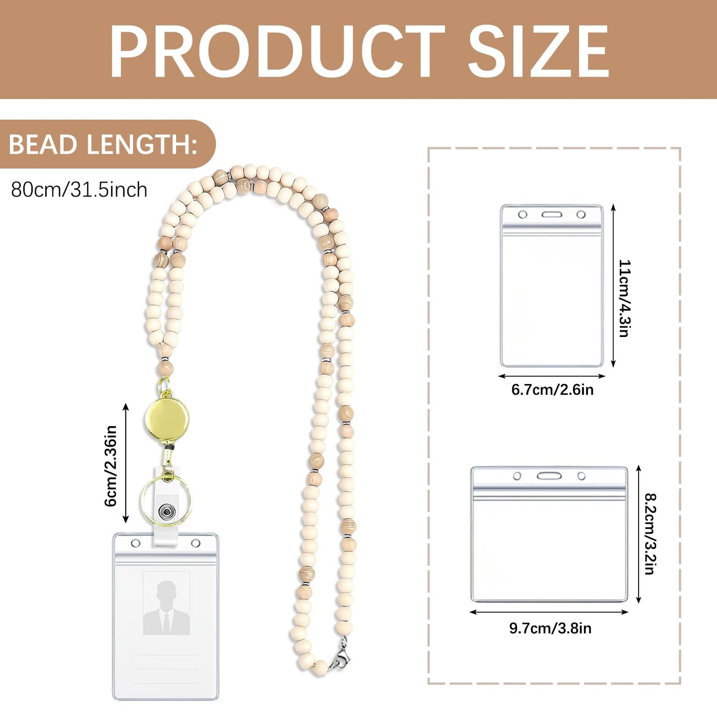 Book Lover Gifts Lanyard with ID Holder, Keychain Retractable for Teacher, Cute Khaki Wooden Lanyard, Boho Style Birthday Christmas Thanksgiving Gift for Women Nurse Student, 2 pcs
