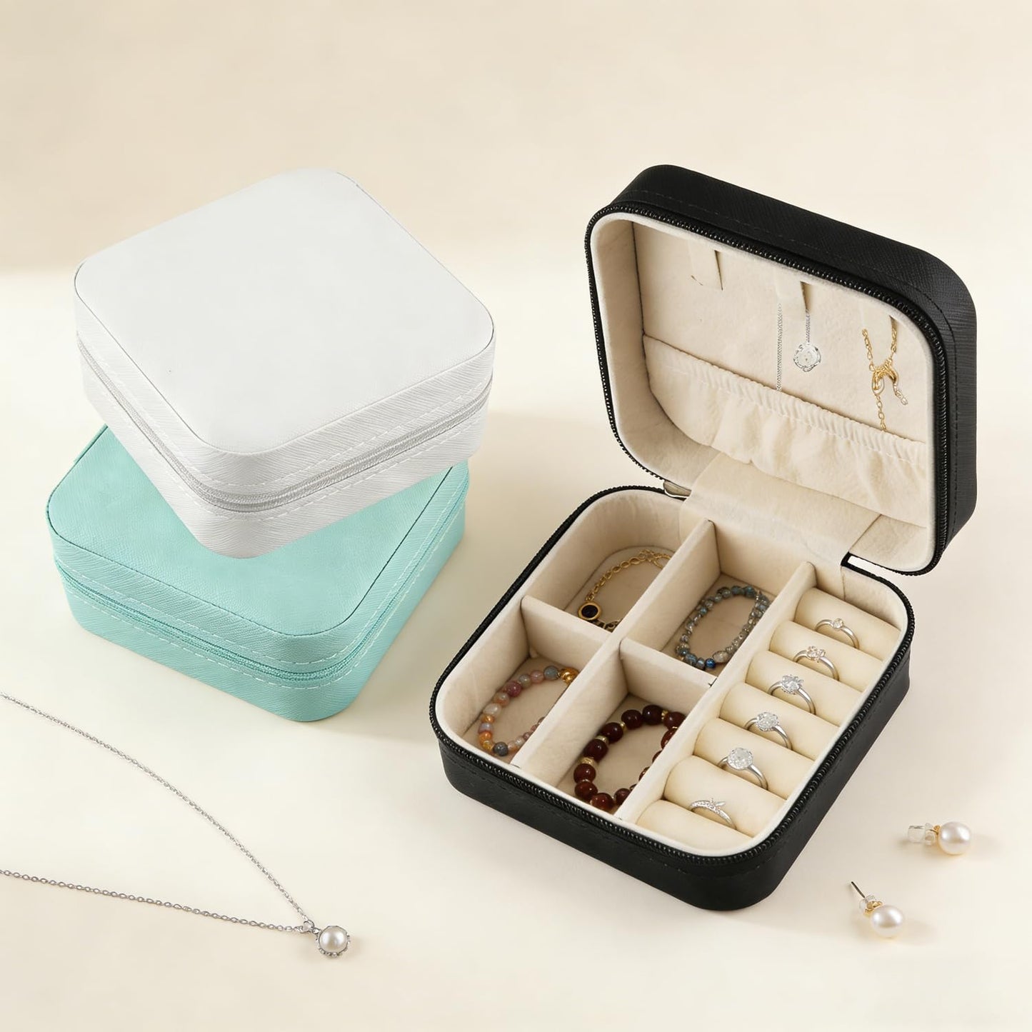 Mirrline 4 Pcs Travel Jewelry Case Small Jewelry Organizer Storage Box Mini Jewelry Travel Case for Women Girl Rings Earrings Necklaces Gifts - 4 Color