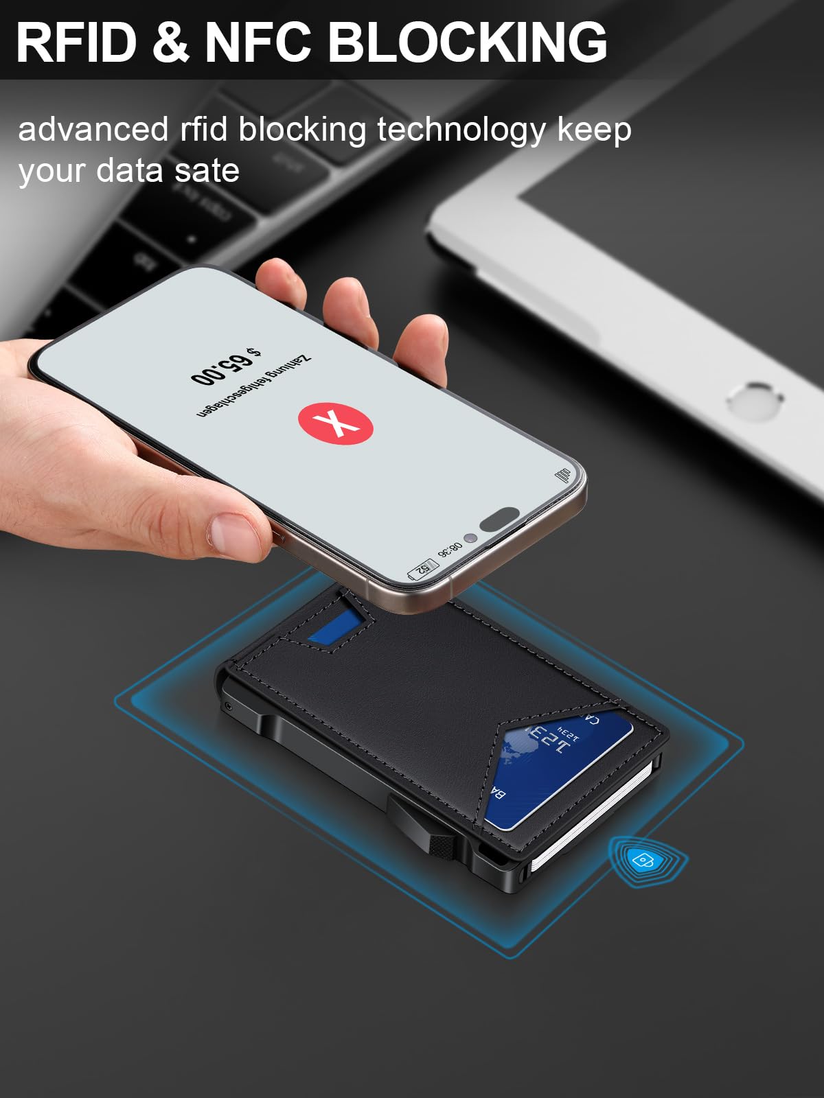 Wallet for Men RFID Wallet with 2 ID Windows & Money Clip, Slim Pop Up Card Holder for 10-12 Cards, Bifold Minimalist Smart Wallet for Front Pocket, Compact Metal Credit Card Holder, Gifts for Men