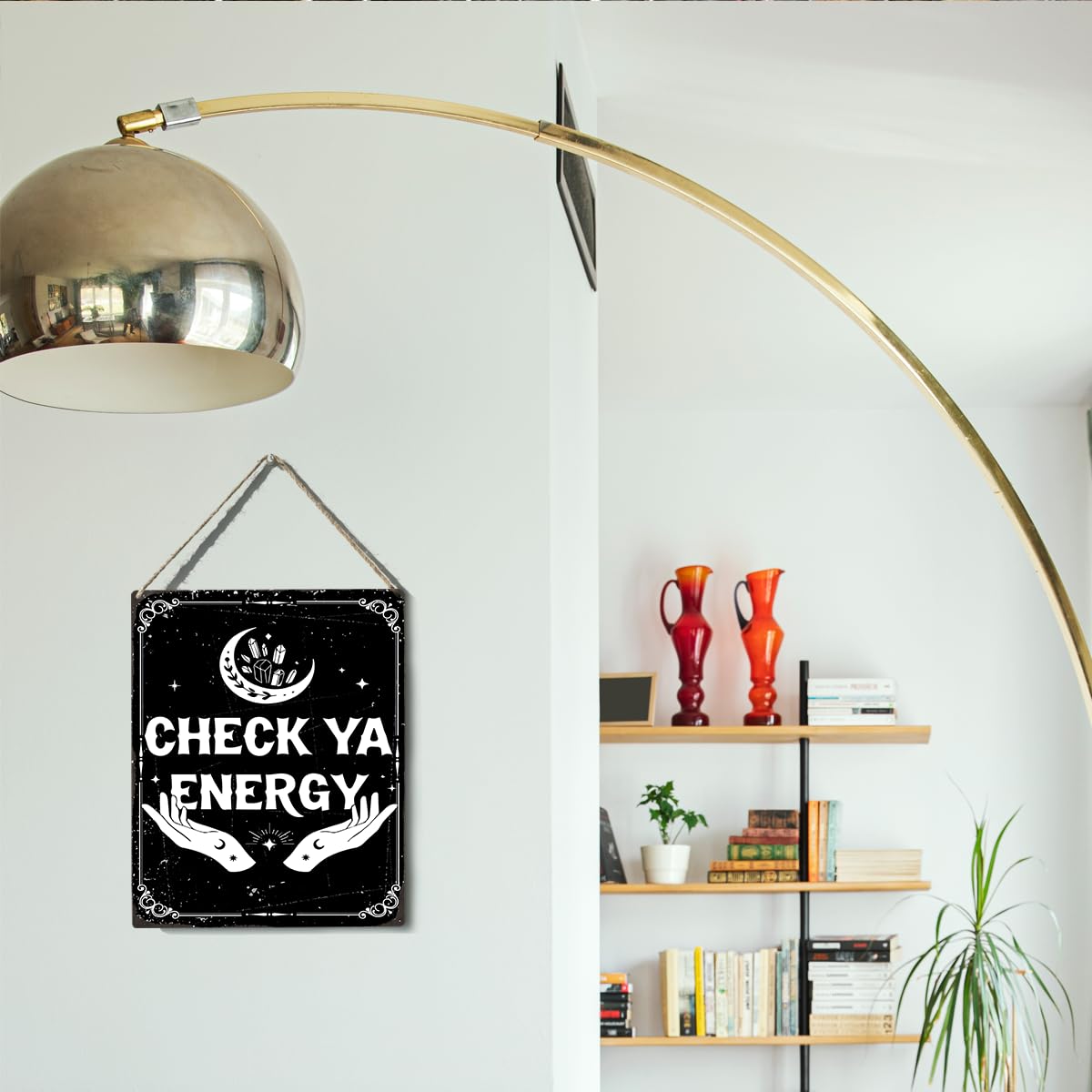 Funny Witchy Gothic Halloween Home Decor Hocus Pocus Decor Witchy Gothic Wall Decor Halloween Goth Witch Gifts for Women Men Friend Check Ya Energy Wall Door Sign