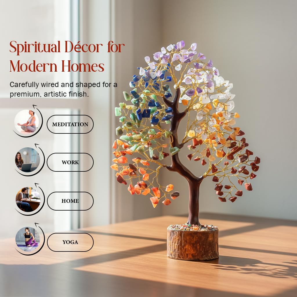 BEZAVO 7 Chakra Crystal Tree of Life Money Tree, Healing Crystals Home Decor, Birthday Gifts for Women Mom Wife, Gift for Her, Living Room Bedroom Shelf Decor, House Warming Wedding Gift Gem Tree