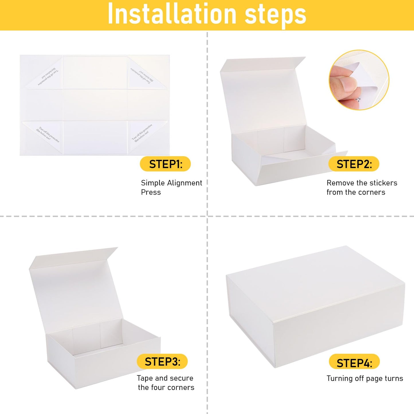 Ditwis 4 Pack 12x9x4 Inches Gift Boxes with Magnetic Closure Lids, White Magnetic Box for Wedding, Groomsmen Bridesmaid Proposal, Birthdays, Mother's Day