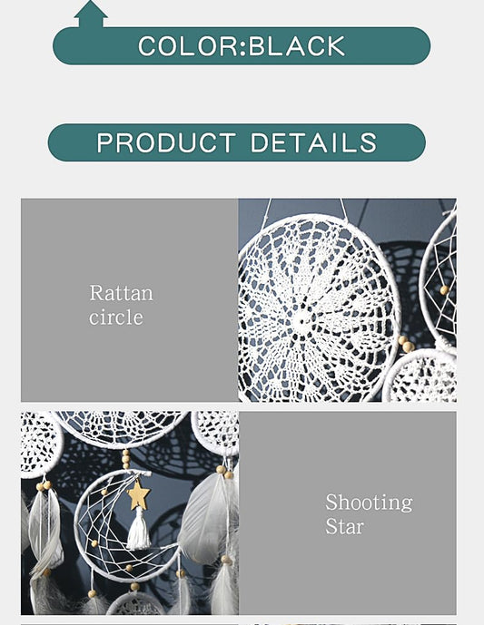 5 Pack Moon Phase Dreamcatcher Set Boho Wall Decor, Boho Macrame Wall Hanging Dream Catchers, for Home, Bedroom, Living Room, Witchy Gifts (White)