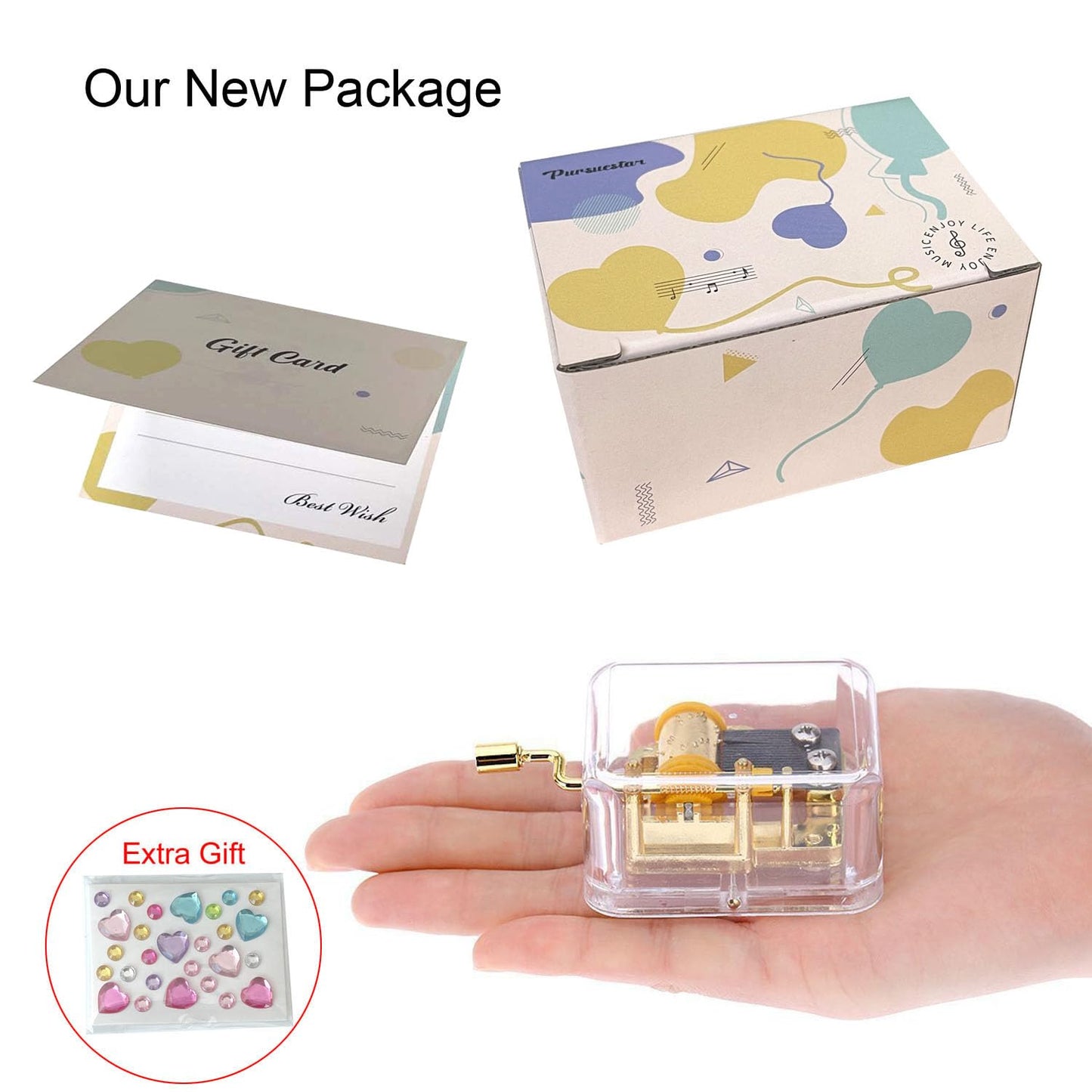 Pursuestar Acrylic Hand Crank Music Box Play Amazing Grace, Clear Gold Musical Box for Mom/Dad/Daughter/Son - Unique Best Gifts for Catholic and Christian Baptism, First Communion or Confirmation