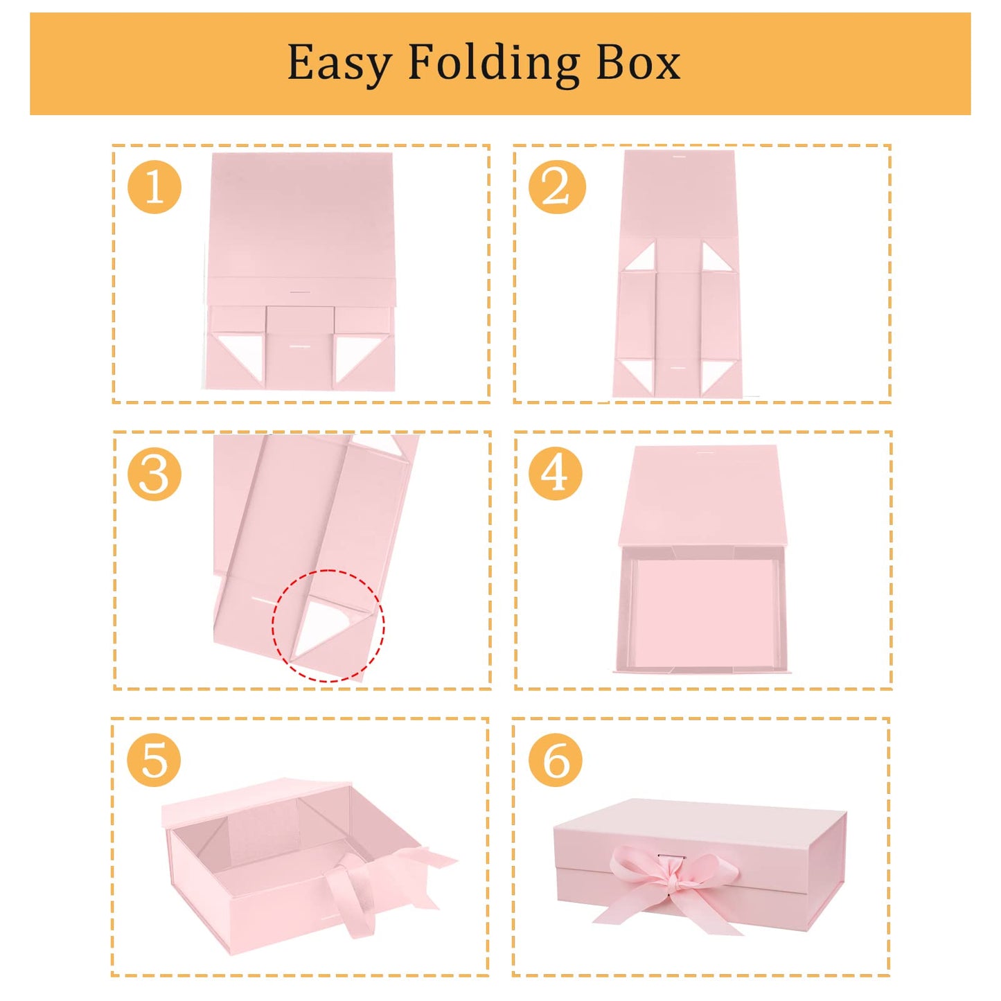 DaiUni 13"X9"X4" Large Pink Magnetic Gift Box with Lid and Ribbon for Presents