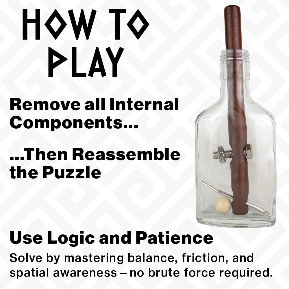 True Genius - Grecian Glass Bottle Disentanglement Brainteaser Puzzle, Logic Puzzle for Adults, Brain Teaser, Gifts for Father's Day, Men, Kids