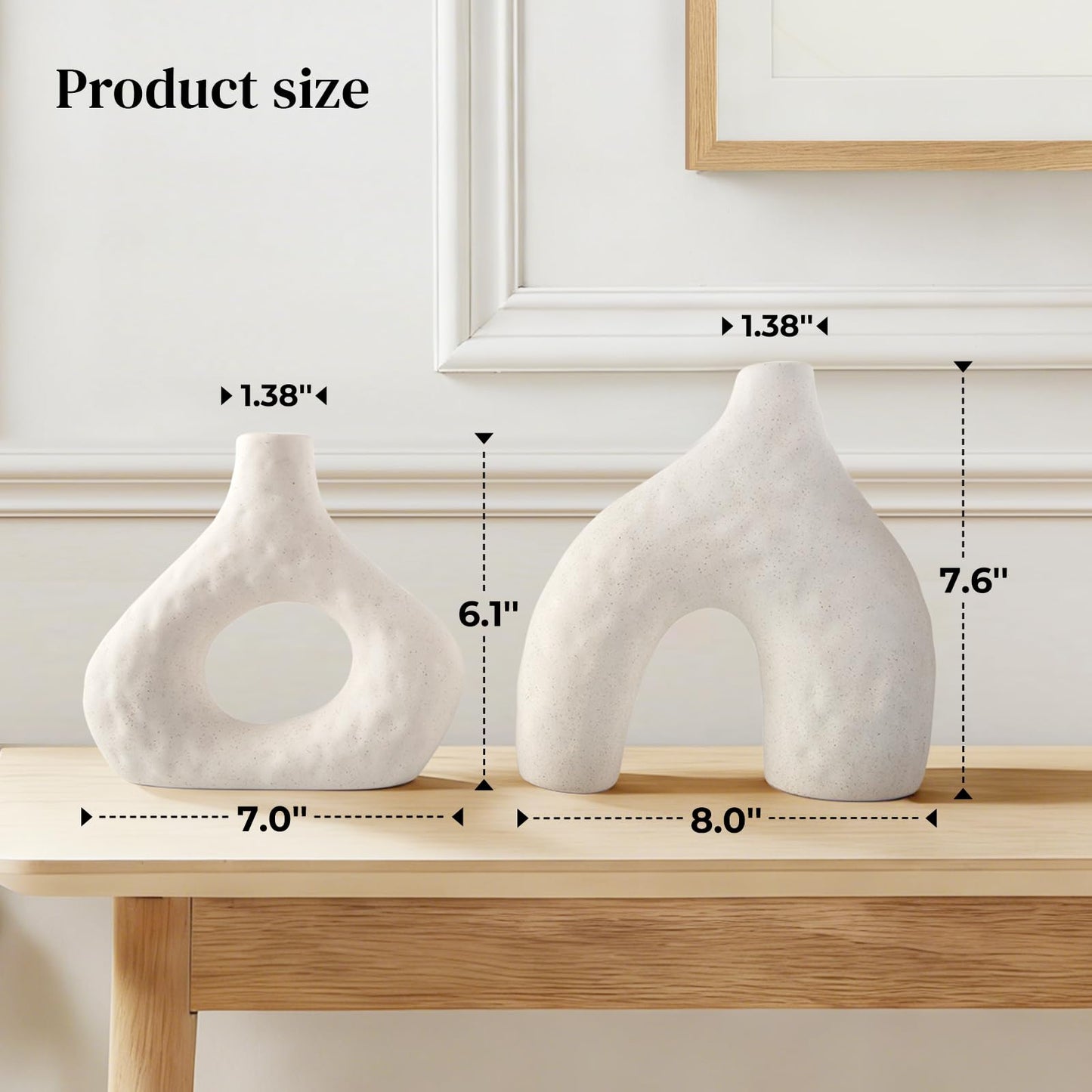 DOWAN Ceramic Vase Set of 2, 7.6" Decorative Pampas Vase for Home Decor, Modern Farmhouse Pottery Vase for Living Room Coffee Table Kitchen Bedroom Desk Entryway Mantel Book Shelf, Soft White