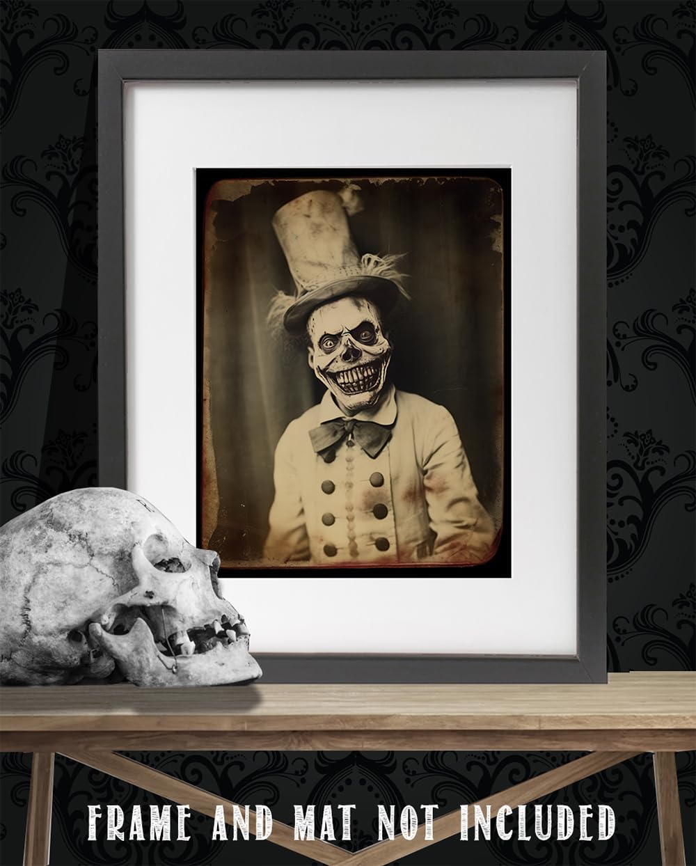Vintage Zombie Clown in a Top Hat with Creepy Wide Grin Picture Portrait Poster Unframed 11x14 Print - Is It Real Gothic, Weird, Bizarre, Strange, Oddities, Unusual, Freaky, Creepy, Spooky, Scary,