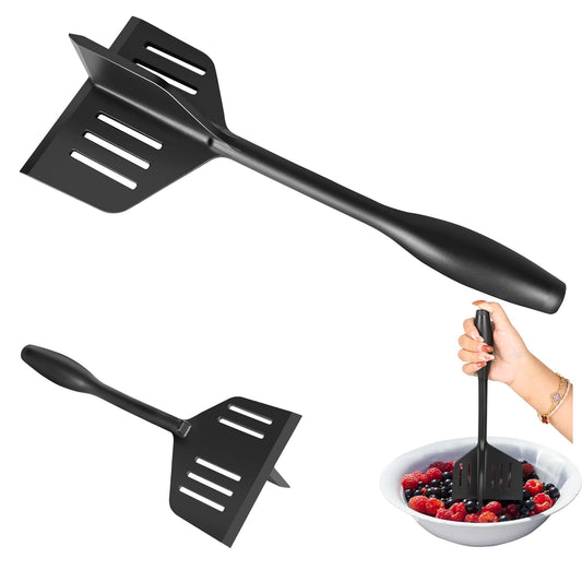 YHBARK Professional Heat Resistant Nylon Meat Cut, Spatula and Meat crusher Double Function, Potato Masher，Non-scratch Utensils，Good Grips Ground Meat Chopper,Black