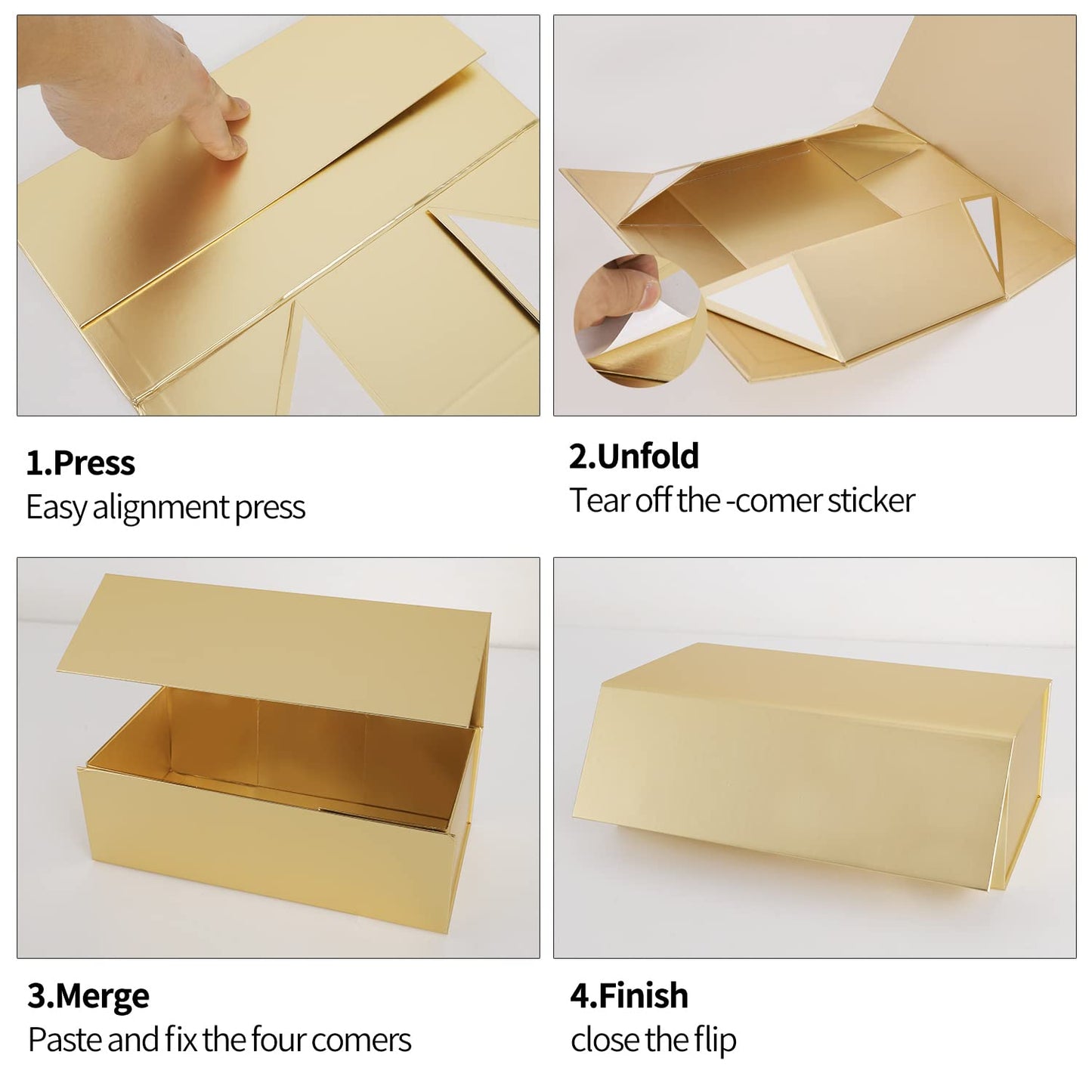 Gold Gift Box 10" x 6" x 3" with Magnetic Closure Lid Gifts Boxe for Presents,Bridesmaid Gifts Boxes,Cute Box,Birthday Gift Boxe,Luxury for Gifts Packaging, Magnetic Gift Boxes for Wrapping Gifts (Gold)