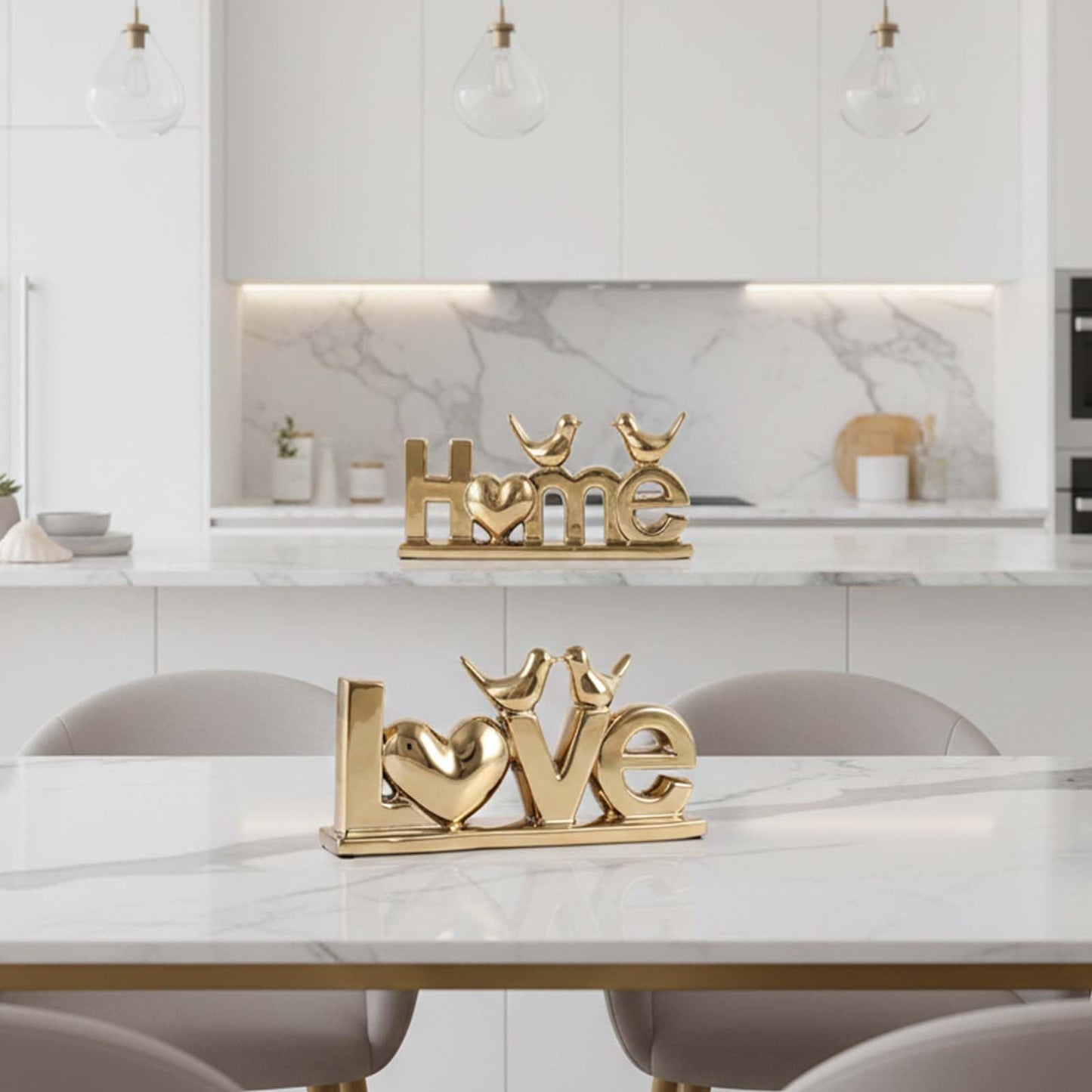 PlivBloom Love Sign Decor,Gold Room Decor Aesthetic, Knick Knack Shelf,Bird Decor, Boho Bookshelf,Abstract Statue,for Living Room,Bedroom, Contemporary Tv Stand Set of 2 (2, Gold Plated)