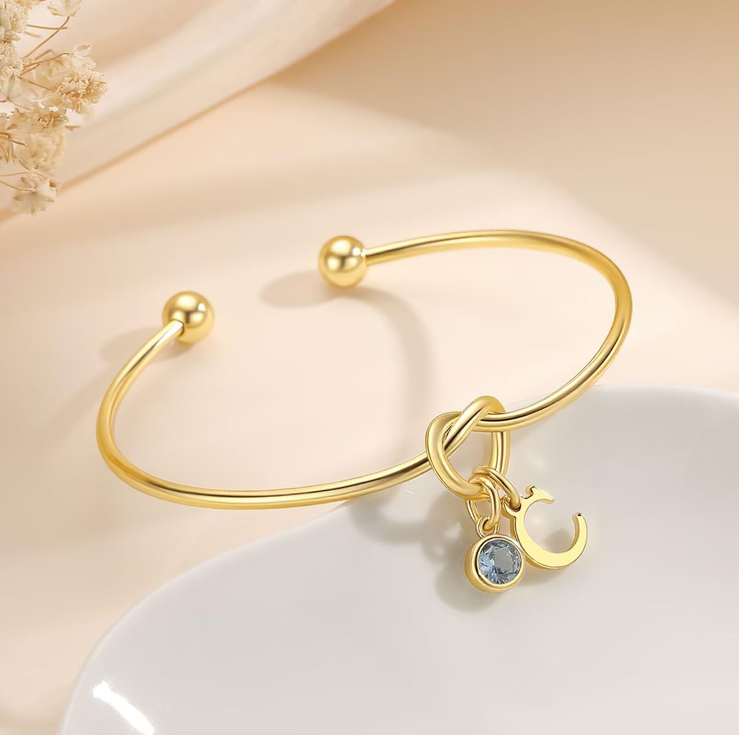 M MOOHAM Birthstone Initial Bracelets for Women - Tie the Knot Bridesmaid Proposal Gifts Initial J April Birthstone Clear CZ Color Bracelets Personalized Birthday Gifts for Women Jewelry