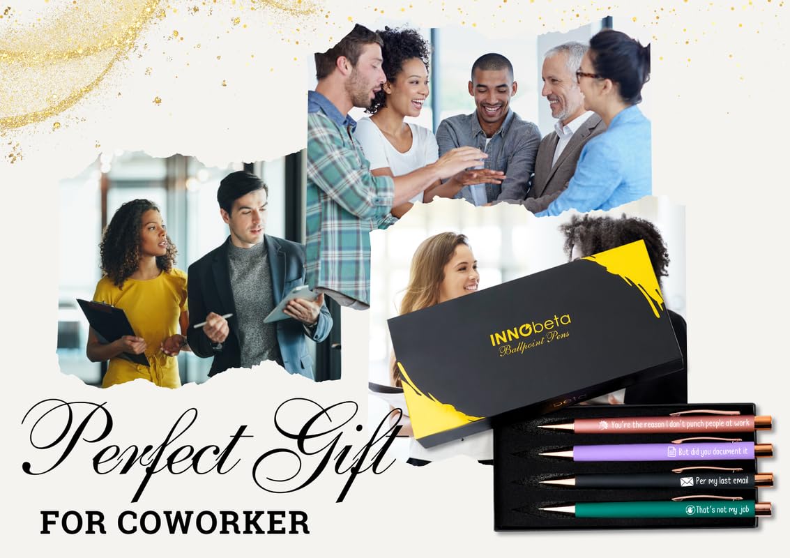 InnoBeta Farewell Gifts for Coworkers, Ballpoint Pen Set of 4, Coworker Leaving Goodbye gifts for women, Cool Funny New Job Presents for Birthday, Christmas - Punch - Gold