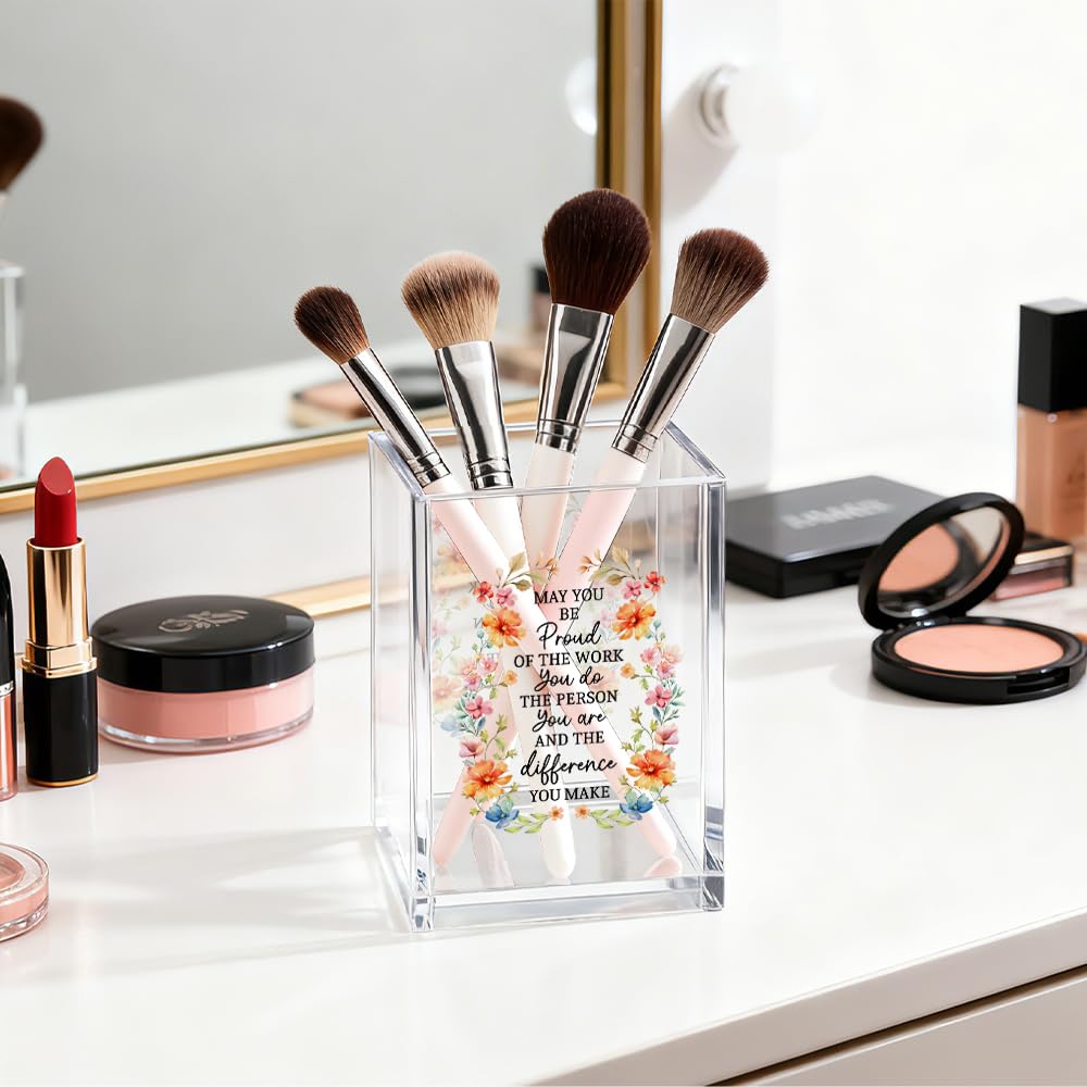 Gkodw Be Proud Of The Work Acrylic Cosmetic Organizer Pen Holder, Funny Acrylic Desk Holder Cup for Pen Pencil, Inspirational Office Gifts for Coworker, Thank You Gifts for Women Leader boss Staff