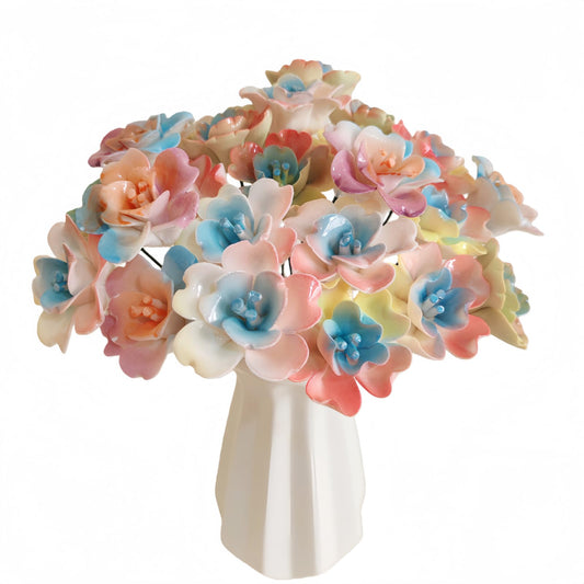 3D Handmade ceramic flowers Set of 25 Multi-Color Blossoms Eternal Flower Home Decor for Living room, Bedroom, Office Decor.Unique gifts for Valentine's Day， birthdays and anniversaries (colorful)