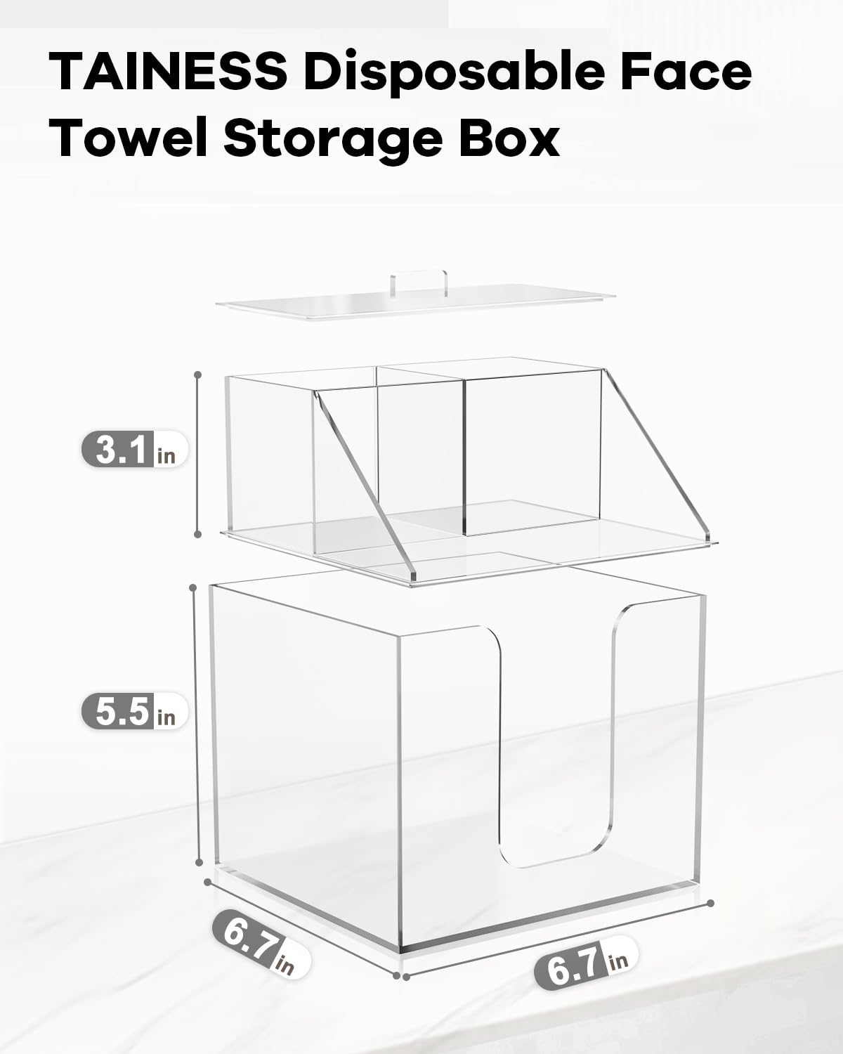 TAINESS Disposable Facial Towels Storage Box Compatible with Clean Skin Club Clean Towel XL-Cotton Pads-Swabs Upgraded Double Layer Face Towel Holder Acrylic Storage Container Valentine's Day Gifts
