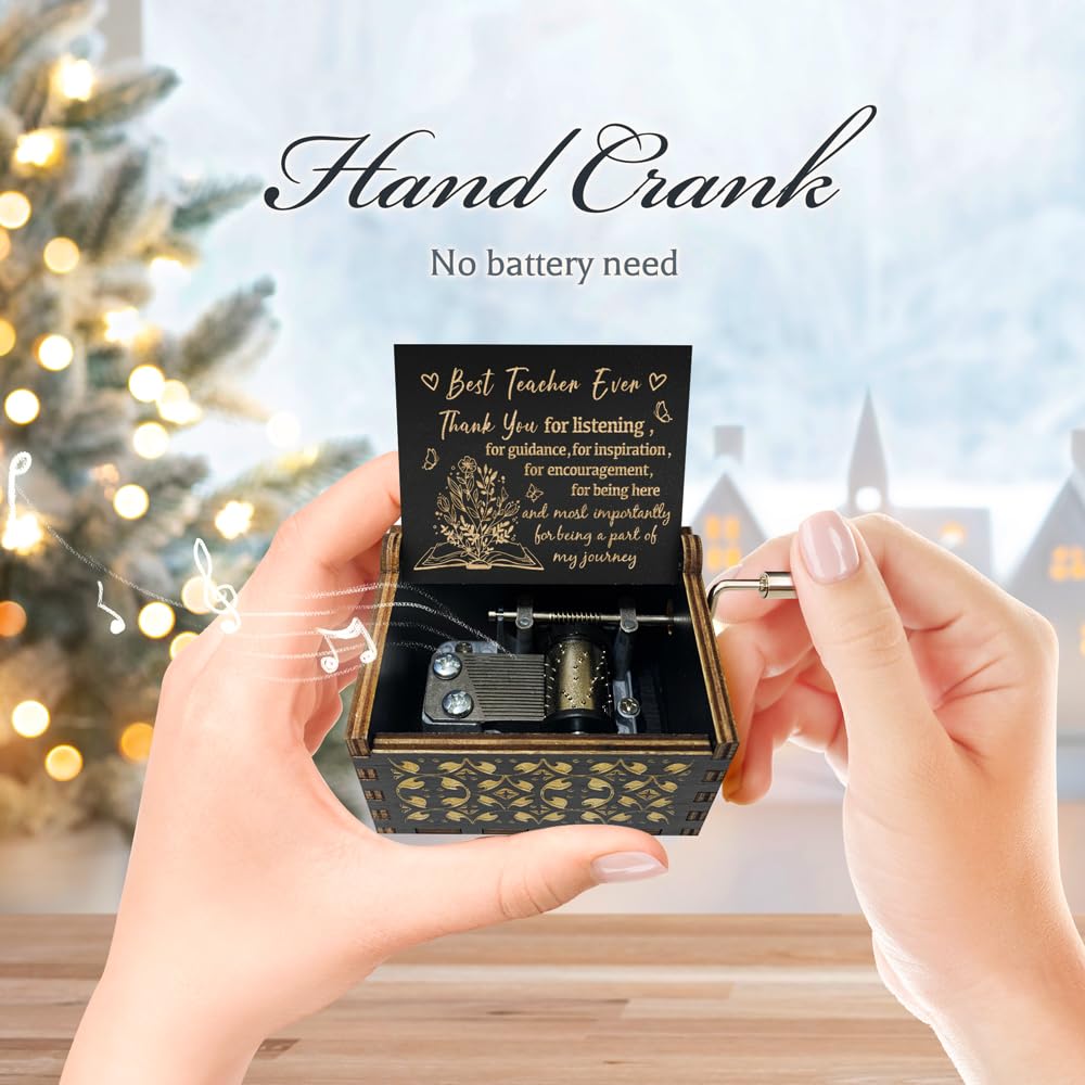 Zpvuklkl Teacher Appreciation Gifts for Women,Men,Hand Crank Antique Engraved Wood Music Boxes,Thank You Gift for Teacher on Christmas,Thansgiving Day,Birthday,Teacher's Day,Retired