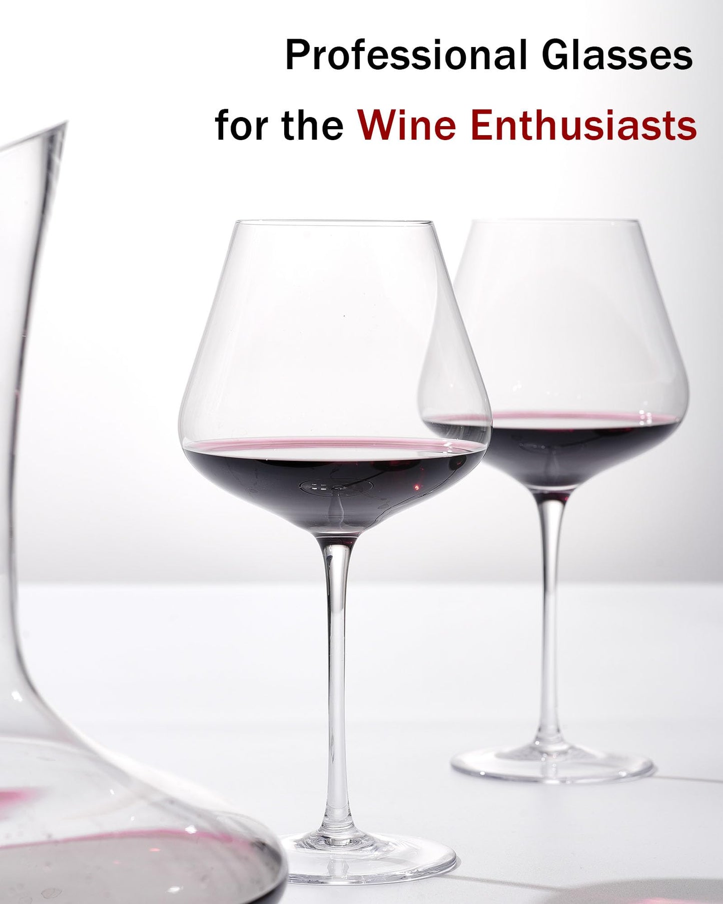 JBHO Hand Blown Italian Style Crystal Burgundy Wine Glasses - Lead-Free Premium Crystal Clear Glass - Set of 2-21 Ounce - Gift-Box for any Occasion