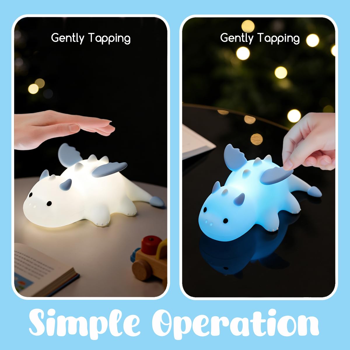 Dragon Night Light, Cute Baby Dragon Gifts, Soft Silicone Lamp with 3 Level Warm Light and RGB Changing,Soft Silicone Kids Nursery Nightlight LED Touch Light, Kids Bedroom Decor as Xmas Birthday Gifts