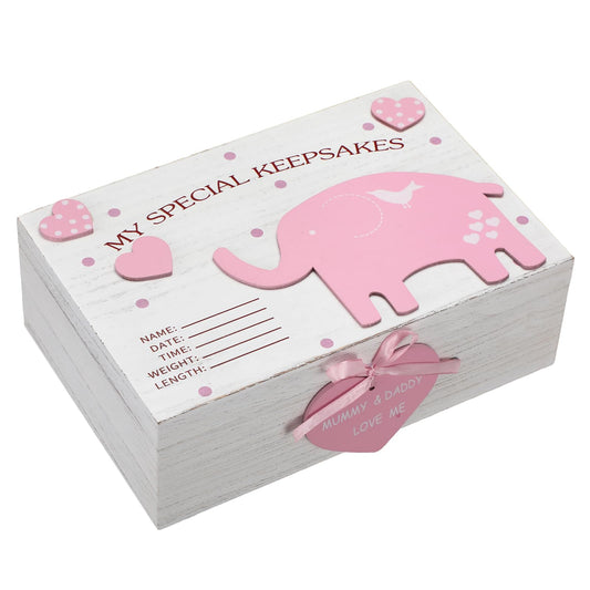 Soaoo 3D Wooden Baby Boys Memories Keepsake Box Baby Girls Elephant First Keepsake Box New Parent Newborn Baptismal Birthday Gift for Mementos 11.81'' x 7.87'' x 3.94''(Pink)