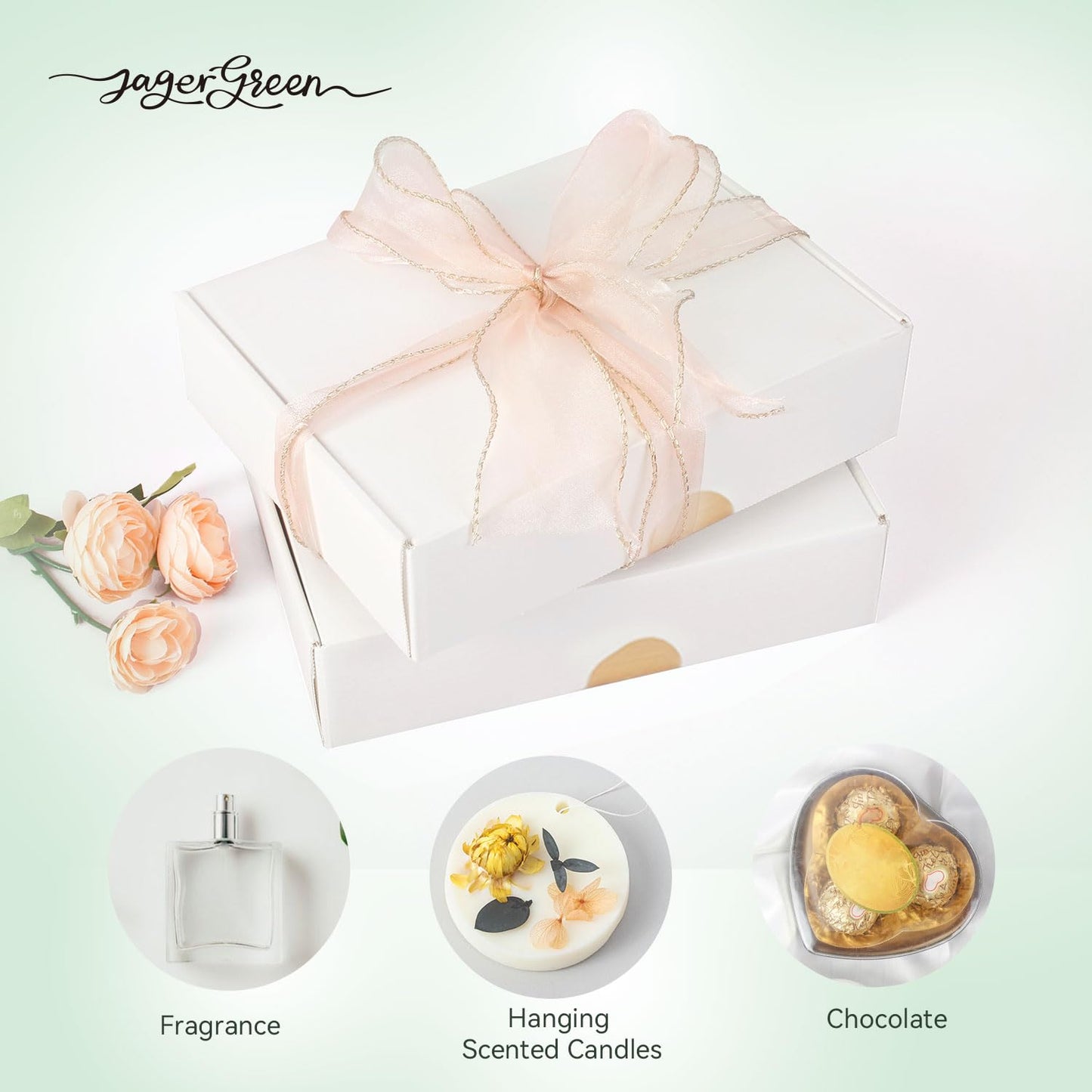 JAGERGREEN White Gift Box with Lid, 8.6x6.7x2.1 Inches Small Collapsible Gift Boxes with Seal Stickers for Birthday, Valentine’s Day, Bridesmaid Proposal, Wedding, Party Favor, Presents (Pack of 10)