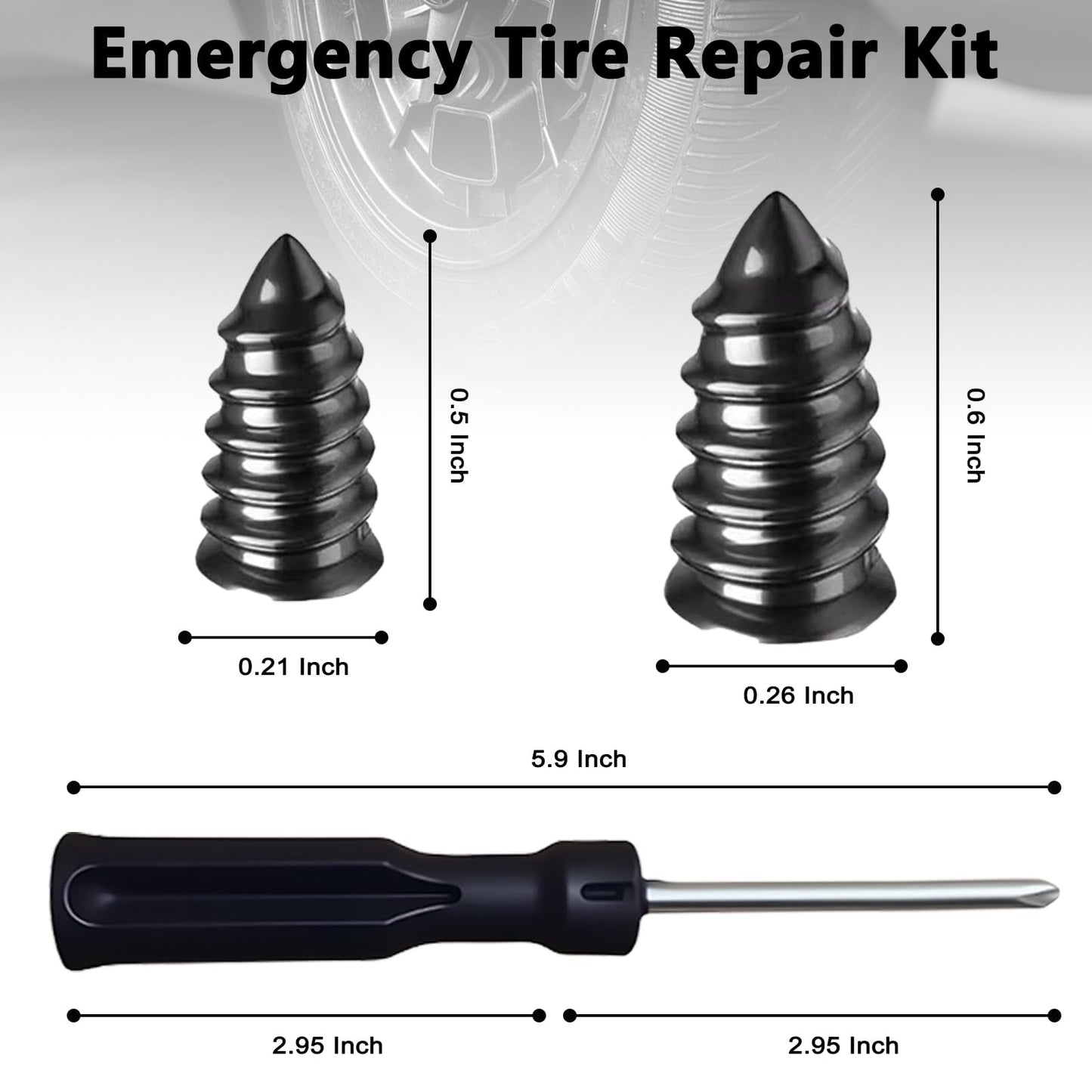 45Pcs Tire Repair Kit with Tire Plugs & Rubber Nail, Professional Heavy Duty Emergency Tire Repair Screw Tool Kit, Flat Tire Repair Plug Kit for Car Motorcycle ATV Tractor Truck Lawn Mower (Gray)