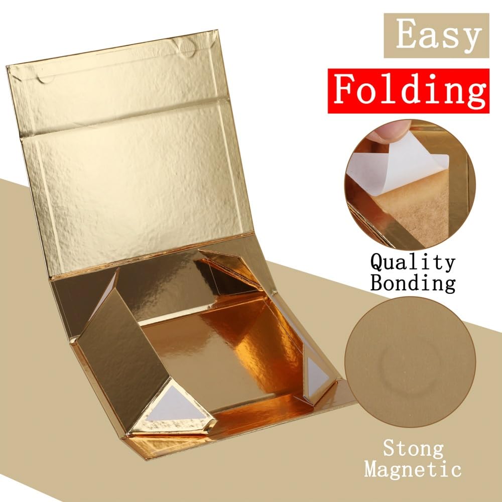 UoeRing 1 Pcs Gold Gift Box Large 13.5x11.8x4.7 inch Luxury Gift Box for Presents with Magnetic Closure Lid Collapsible,Birthday,Contains Card, Ribbon, Tissue Paper,Shredded Paper Filler