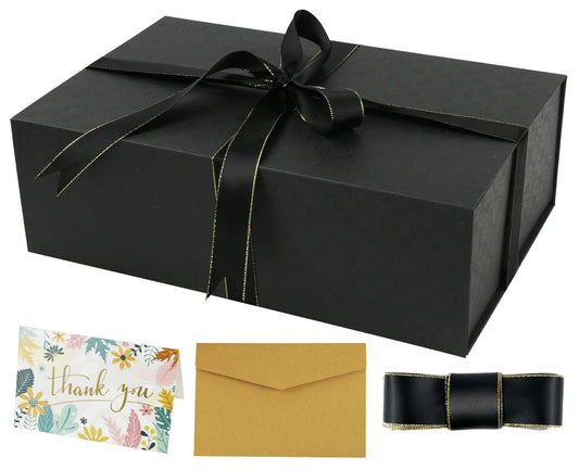 YINUOYOUJIA Large Black Gift Box14x9x4.5 inches,Gift Boxes with Magnetic Closure Lid,Ribbon and Card,Present Box for Birthady Valentine's Day Mother's Day Christmas,Anniversary