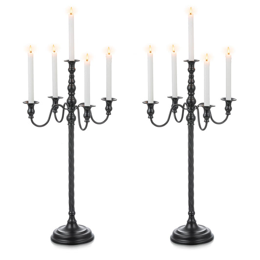 Candeldo Black Candelabra Halloween Decorations: 28 Inches Floor Gothic Candle Holder 5 Arm Metal Candlestick Stand for Table Fireplace Victorian Decor Set of 2