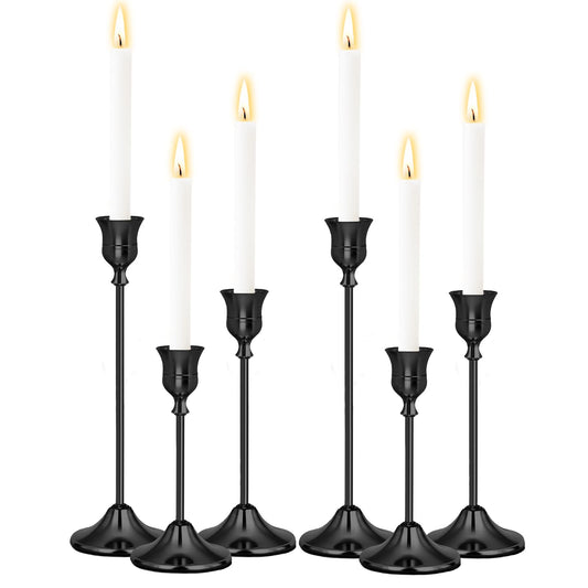 Uzvoxhe Black Candlestick Holders Set of 6, Weighted, Metal Taper Candle Stick Holders, Vintage Christmas Brass Home Decor for Table, Mantel, Room Decorations Housewarming Gift Black-6